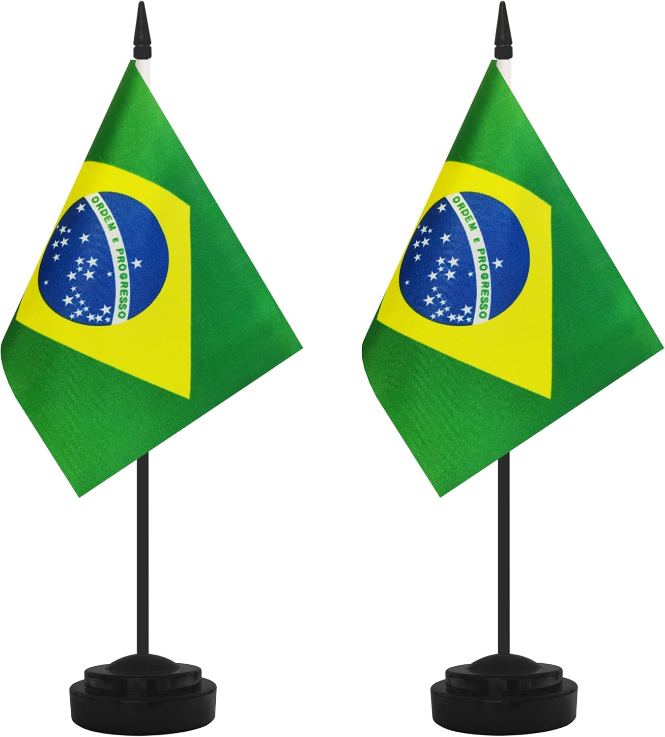 2 Pack Brazil Desk Flag Set, Brazilian Desktop Small Miniature Table Office Flag with 12" Black Pole and Black Base, Offices, Classroom, Home, Festival Decoration (Brazil)