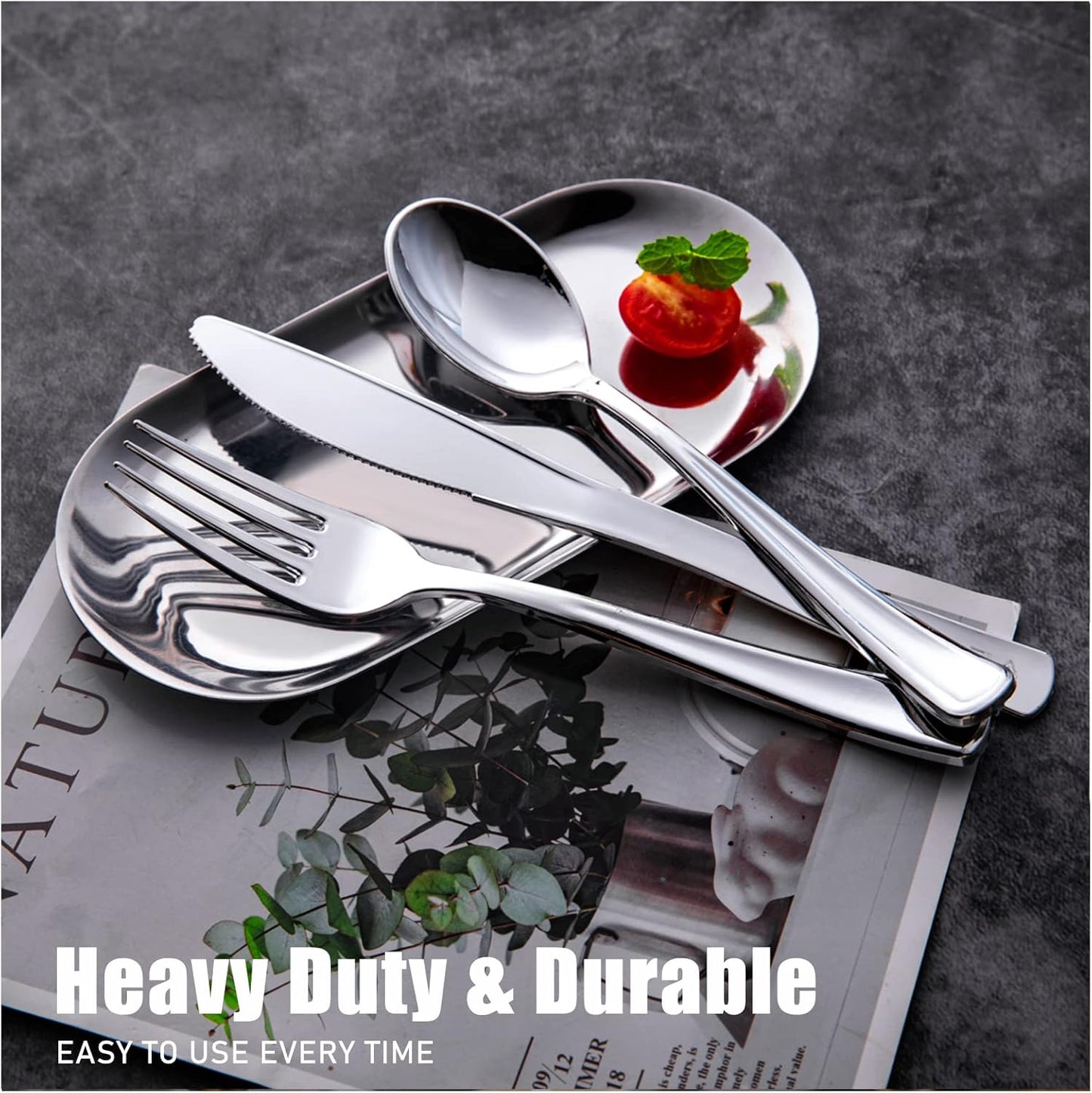 WDF 160 Pieces Silver Plastic Silverware - Silver Disposable Silverware - Plastic Silverware Heavy Duty - 80 Forks 40 Knives 40 Spoons - Disposable Cutlery Perfect for Christmas Wedding/Party