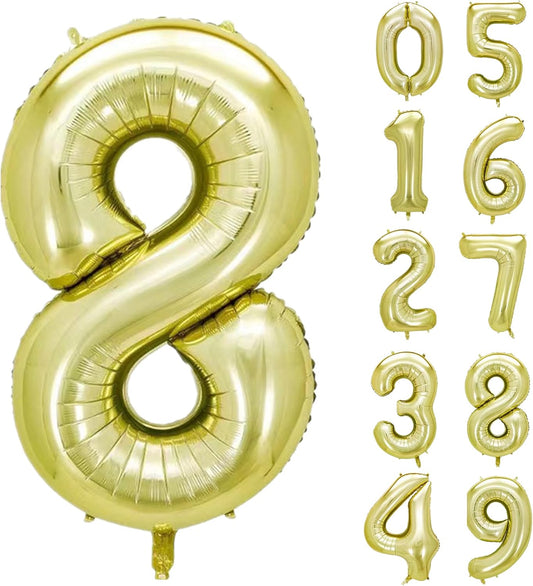 40 Inch Numbers 8 Light Gold Large Balloon Digital 8 for Birthday Party, 0-9 Birthday Party Decorations,Foil Mylar Big Number 8 Wedding Graduations Photo Shoot Decorations(Number 8)