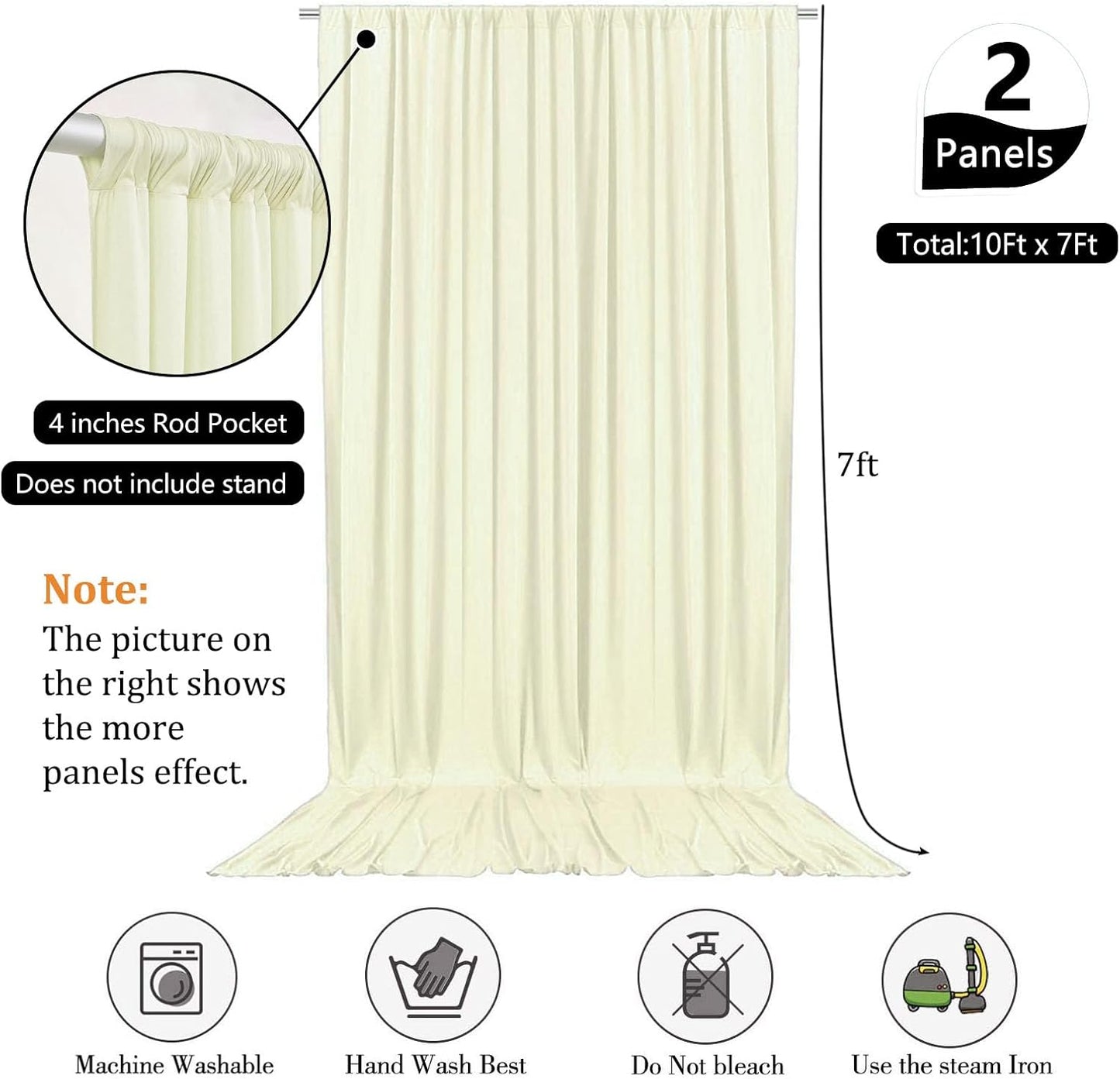 10 x 7 Feet Ivory Backdrop Curtain for Partie, Background Curtains for Photoshoot, Birthday, Wedding, Halloween, Thanksgiving, Christmas, New Year Party Decorations 5Ft x 7Ft, 2 Panels
