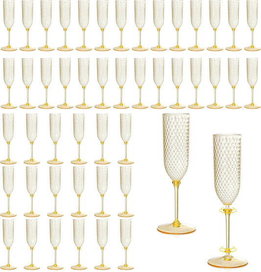 XUWAIDSGN 48 Pack Amber Detachable 2 piece Champagne Flutes 5.5 Oz Unbreakable Plastic Mimosa Disposable Champagne Glasses Drinking Cups Stemmed Reusable Wine Toasting Glasses for Wedding