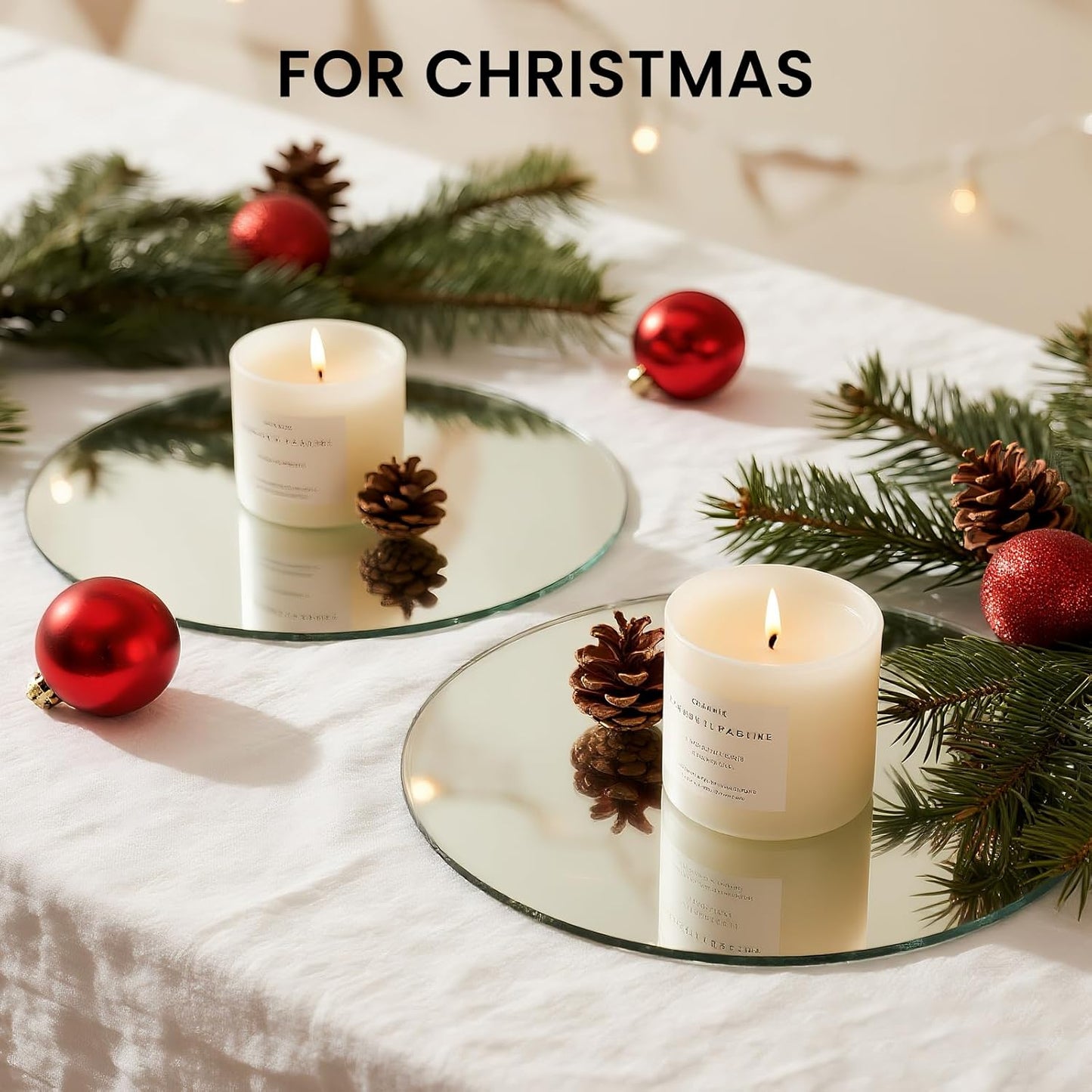 Round Mirror Centerpieces, 12" Round Glass Mirror Centerpieces for Tables for Wedding Decorations, Parties, Baby Shower Party, Glass Candle Trays