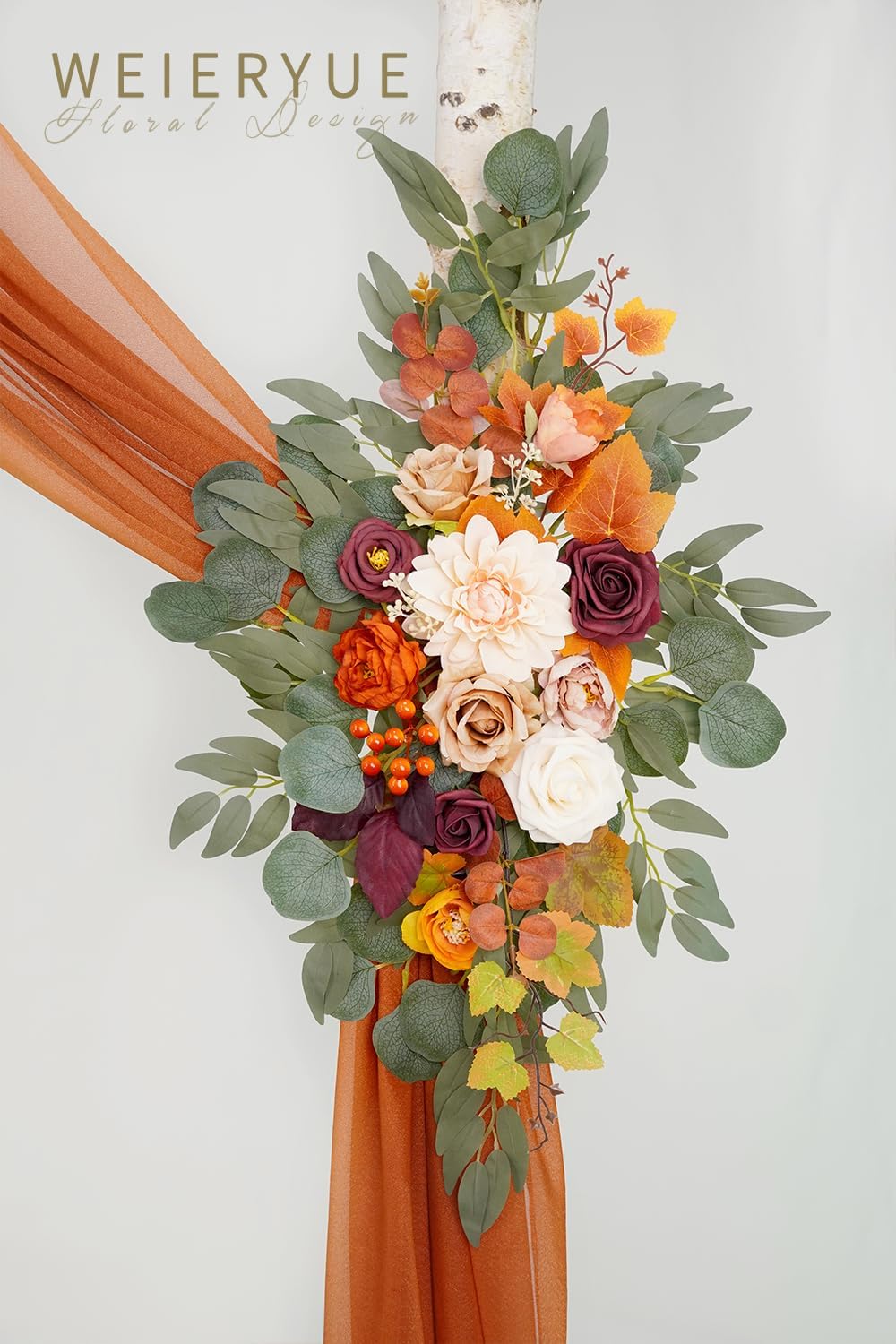 Artificial Wedding Arch Flowers Kit(Pack of 3),2Pcs Artificial Flower Arch Decor,1Pcs Sheer Drape for Wedding Ceremony Arbor for WeddingCeremony (Sunset Orange)