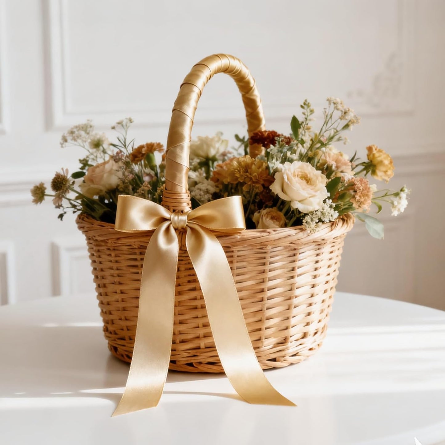 NESCCI 100 Yards Ribbon,1-1/2 Inch Champagne Gold Satin Ribbon,Single Face Satin Ribbons,Perfect for Gift Wrapping,Wedding Decoration,Handmade Bows, Wrapping Bouquet, Halloween, Christmas