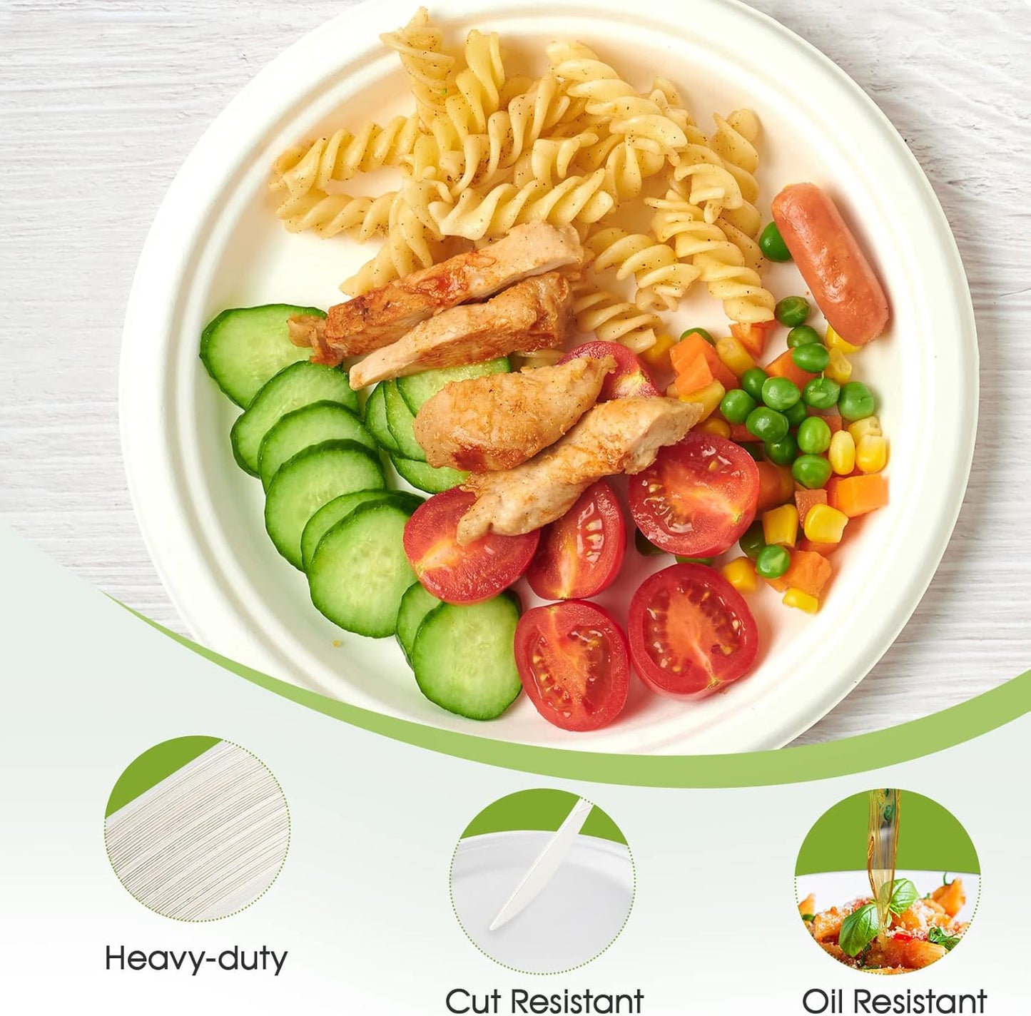 ECOLipak 9 inch 150 Pack Compostable Paper Plates, Heavy Duty Disposable Biodegradable Eco-friendly Sugarcane Bagasse Plates for Party Dinner