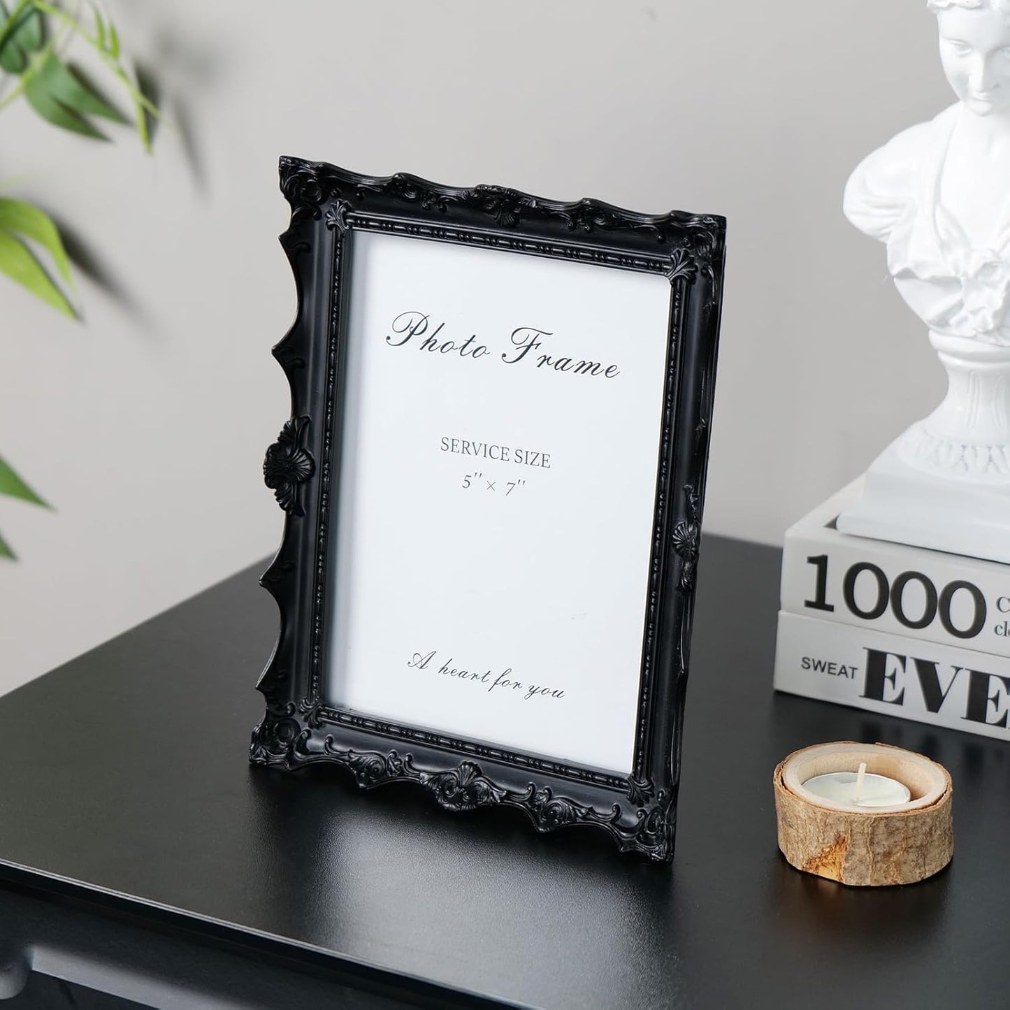 Cuspin 5x7 Black Picture Frame, Handcrafted Resin Frame with Exquisite Carved Details & Glass Front, Vintage Antique Design for Wall Hanging or Tabletop Display, Home Decor