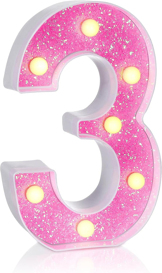 Foaky Pink Light up Letters，Pink Party Decorations,Girls Room Decor,Glitter Marquee Numbers,Alphabet Letter Sign for Night Light Birthday Party Girls Gifts, Home Bar Decoration (3)