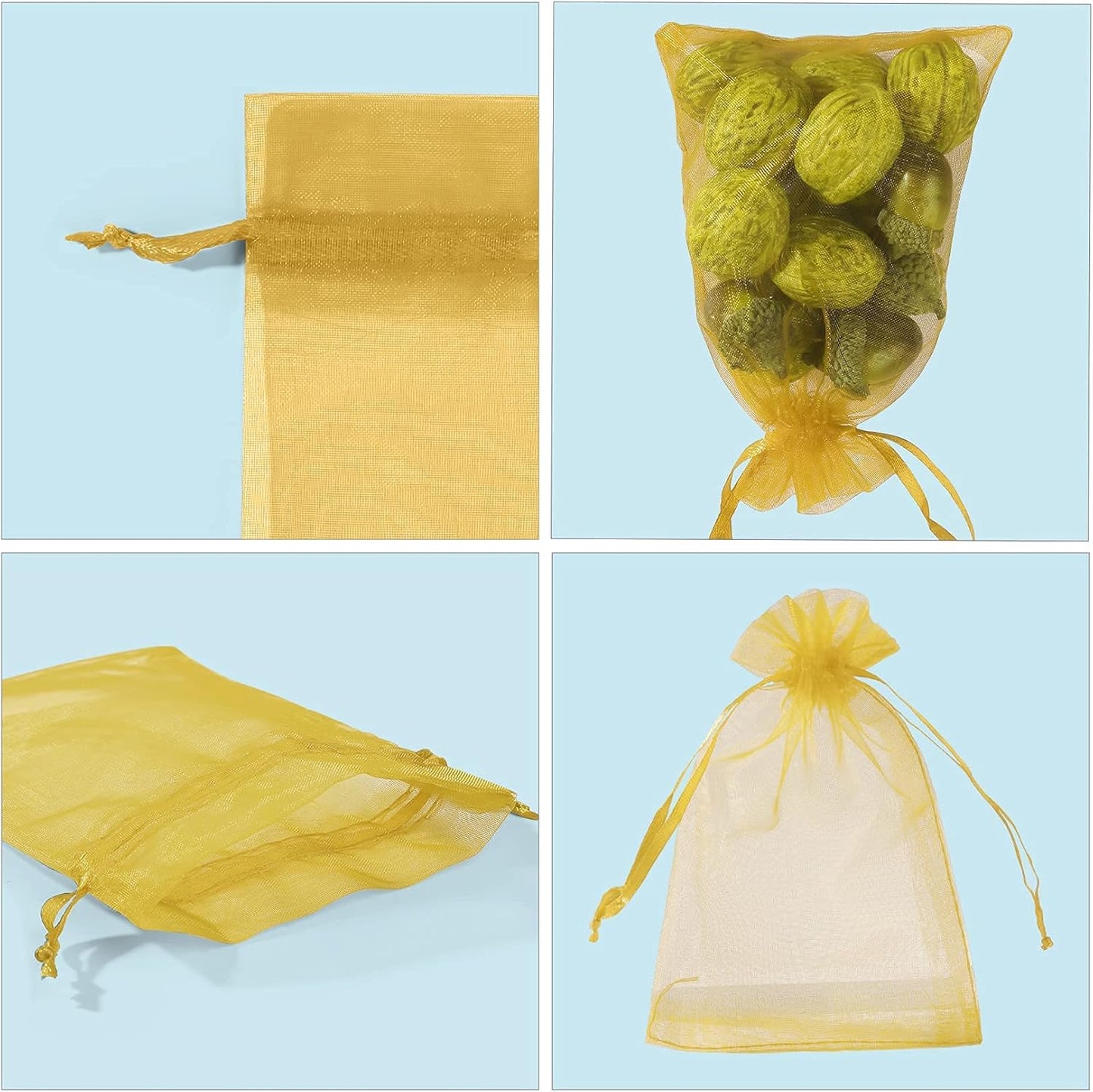 ANZNKU 100 Pack Organza Bags, 4 x 6 inch Small Premium Golden Favor Bags with Drawstring, Sheer Jewelry Mesh Bag, Mesh Gift Bag for Wedding Party Christmas