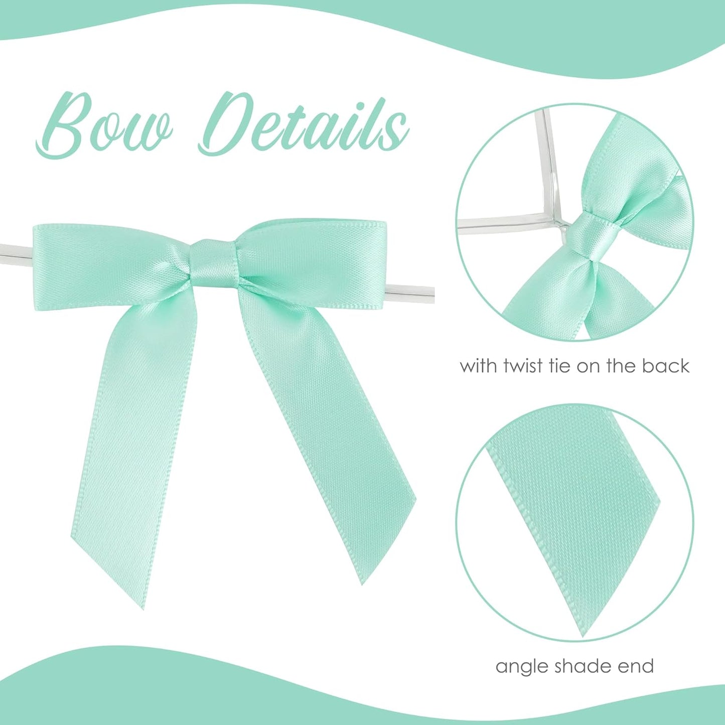 AIMUDI Pastel Bows 2.5" Satin Twist Tie Bows for Gift Wrapping Premade Satin Bow for Making Crafts Treat Bag Baby Shower Birthday Party Wedding Easter Decoration, 60 PCs