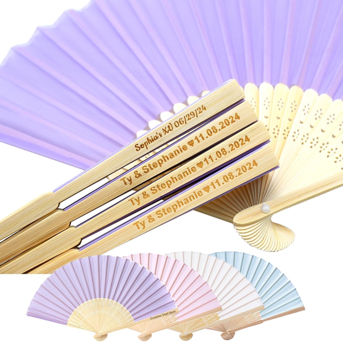 50pcs Personalized Purple Folded Hand Fans, Custom Folding Hand Fans for Wedding Guests, Wedding Gift Party Favors Church Fans Handheld, Birthday Party Supplies Bridal Shower Gifts