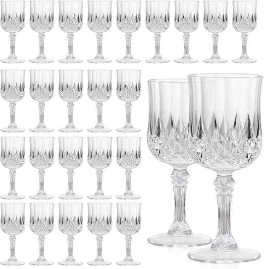 24 Pcs Plastic Wine Glasses 7oz – Unbreakable Clear Plastic Goblets for Parties Reusable & Dishwasher Safe Ideal for Weddings, Bars, and Every Celebration