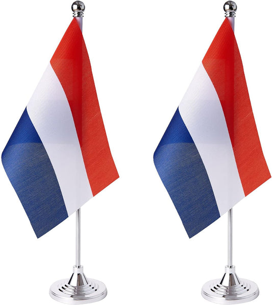 ZXvZYT 2 Pack Netherlands flag Dutch Table Flag Small Mini Dutch Desk Flags With Stand Base,International Festival Events Celebration Decorate,Home office Decorations