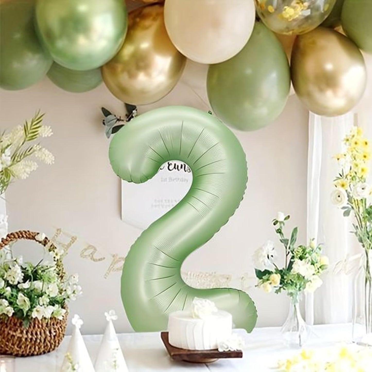 40 Balloon Number 2 Olive Green, Large Foil Number Balloons Set 0-9, Olive Green 2 Helium Balloons for Girls Boys 2nd 12th 20th Birthday Anniversary Graduation Jungle Safari Party Decoration Supplies