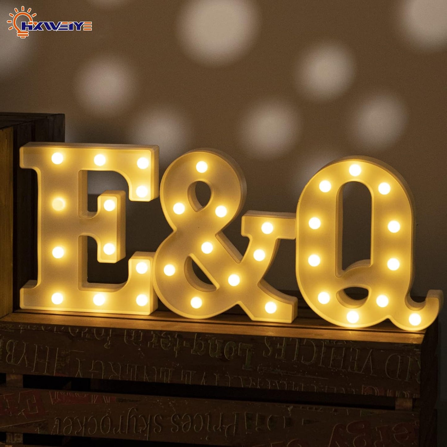 LED Marquee Letters Lights Sign-Q, HXWEIYE Led Letters Lights 26 Alphabet, Light Up Number 0-9 Letters Sign for Party Home Birthday Anniversary Battery Powered Lighted Letters(Warm White)