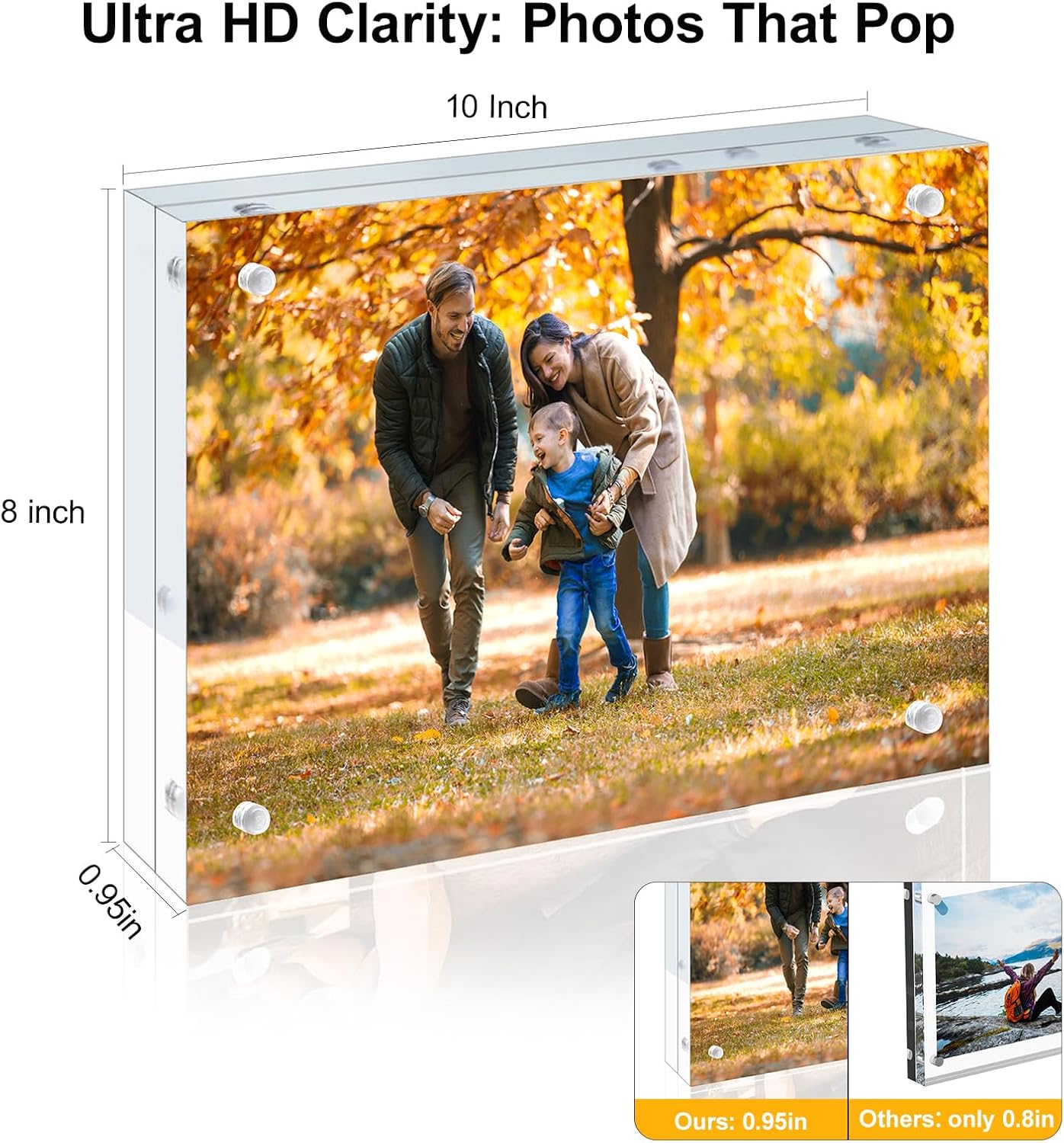 3 Pack 8x10 Acrylic Picture Frames - 20% Thicker Double Sided Magnetic Frame with UV Protection - Freestanding Clear Frameless Display for Tabletops - Modern Photo Frame Set for Home & Office Decor