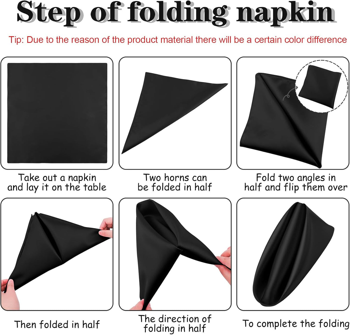 ANECO 12 Pieces Satin Napkins Soft Dinner Napkins Square Table Napkins 17 x 17 Inches for Restaurant Weddings Party Dinner Decoration (Black)