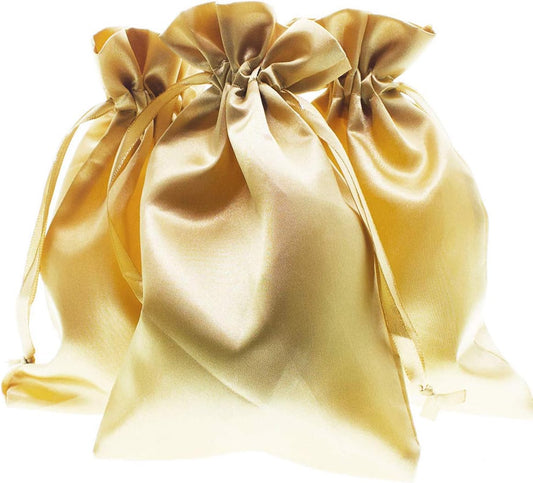 3" x 4" Gold Satin Gift Bags, Jewelry Bags, Wedding Favor Silky Drawstring Baby Shower Christmas 50 per Pack