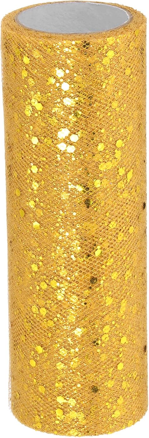 PATIKIL Tulle Fabric Rolls, 6 Inch by 10 Yards Fabric Spool Tulle Sparkling Ribbon Netting Sequin for DIY Tutu Skirts Crafts Wedding Party Decorations, Gold