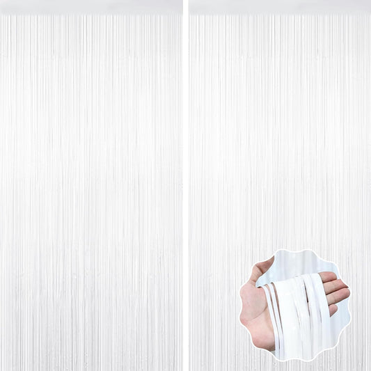 2 Pack White Tinsel Curtain Party Backdrop Decorations, Metallic Foil Fringe Curtain for Wedding Parties Door Streamers Christmas Baby Bridal Shower Birthday Bachelorette Photo Booth Party Decor
