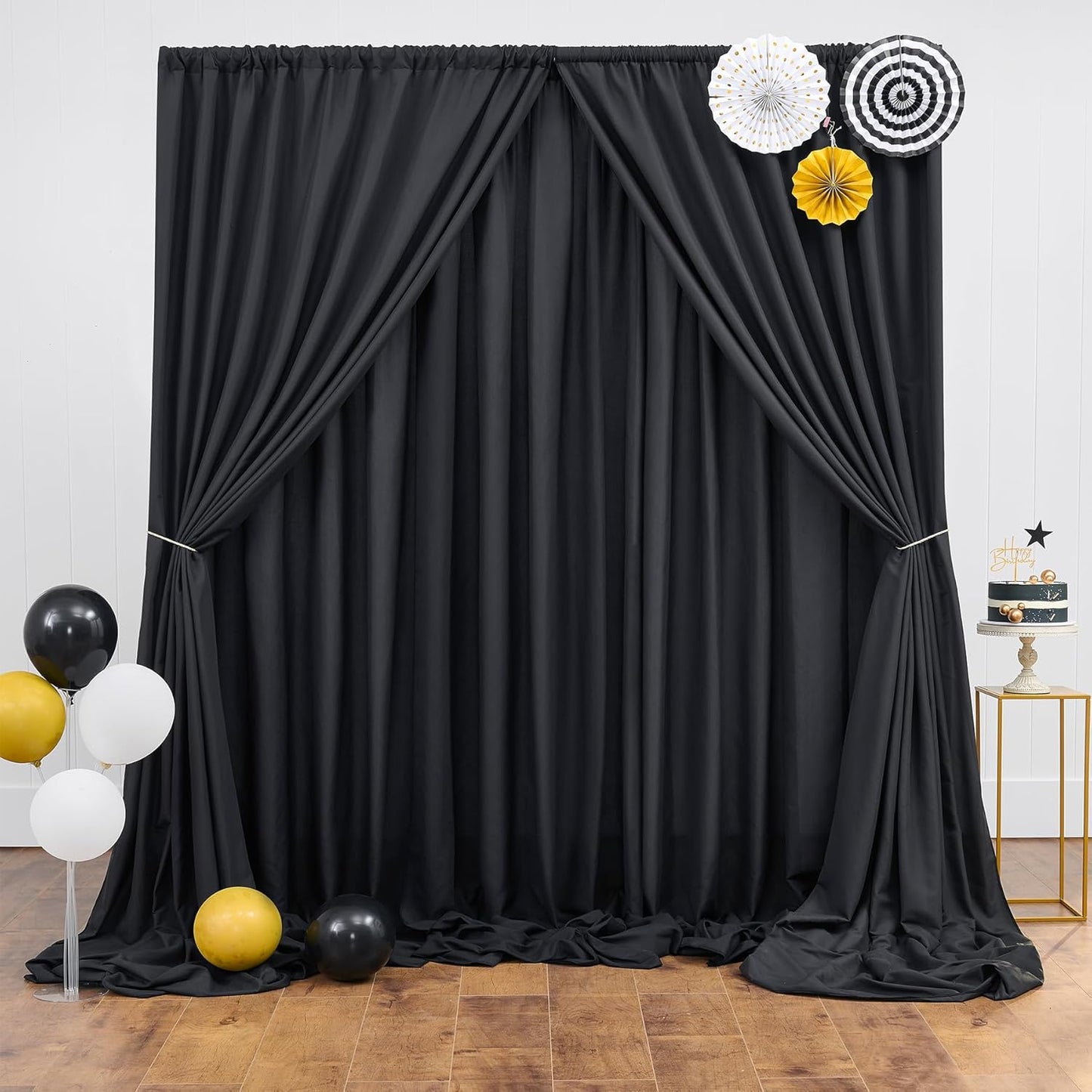 30ft x 10ft Thick Champagne Backdrop Curtains for Parties, 6 Panels 5ft x 10ft Non See Through Black Polyester Wedding Drapes Photo Backdrop for Birthday Party Graudation Photography Home Decor