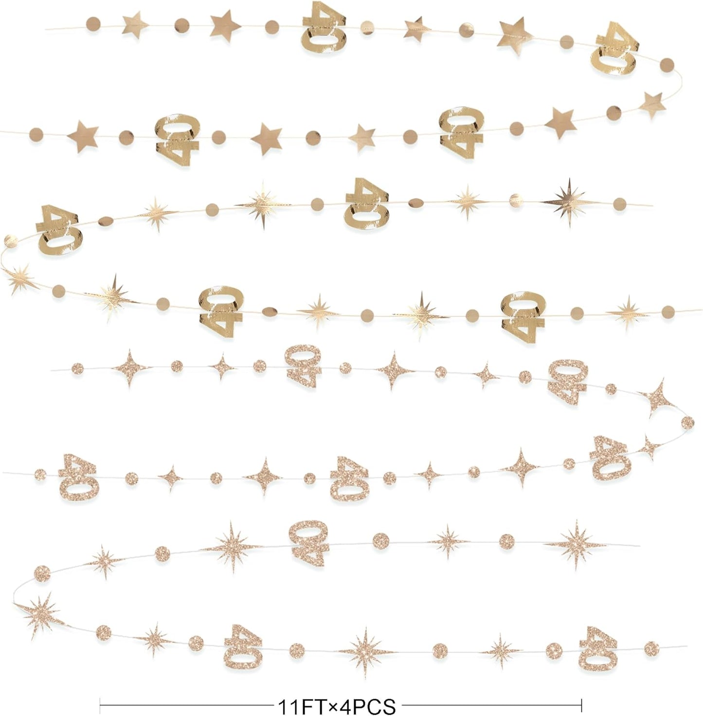 Champagne Gold 40th Birthday Decorations Number 40 Circle Dot Twinkle Star Garland Streamer Banner Backdrop for Women Mens Cheers to 40 Years Old Birthday Happy 40th Anniversary Party Supplies