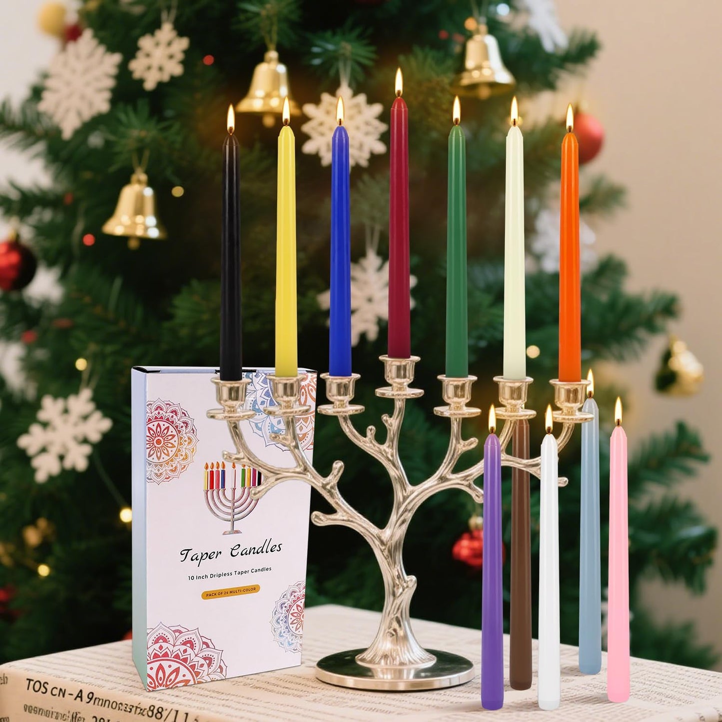24 Pack 10" Tall Colored Taper Candles, Dripless Unscented Colorful Candlesticks for Birthdays Dinner Party Home Décor, Long Burning Spell Chime Candles for Meditation.