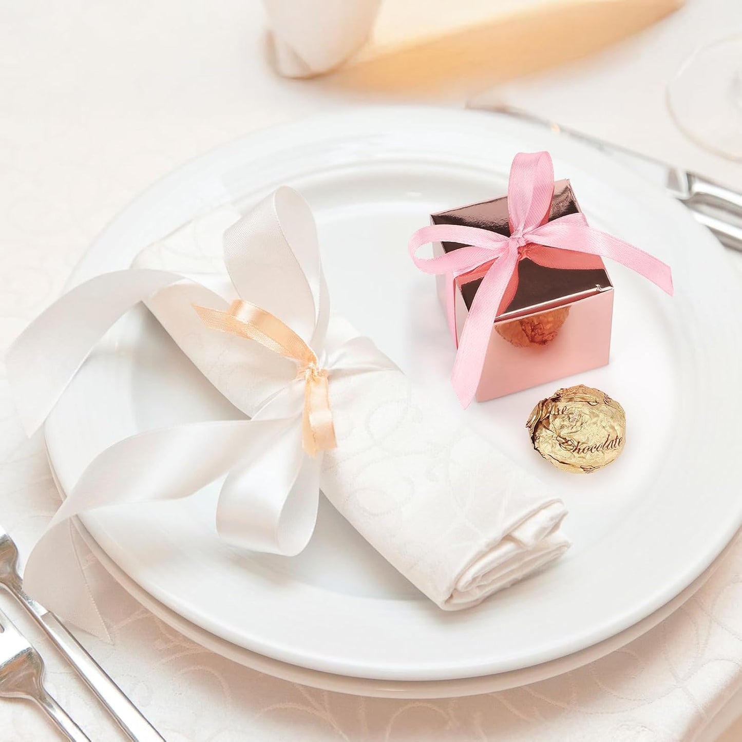 EUSOAR Candy Boxes Party Favors, 60pcs 2x2x2 Inches Small Gift Boxes Wedding Candy Box with Ribbons, Mini Bakery Cookies Box Square Chocolate Containers for Anniversary Bridal Party Favor Decoration