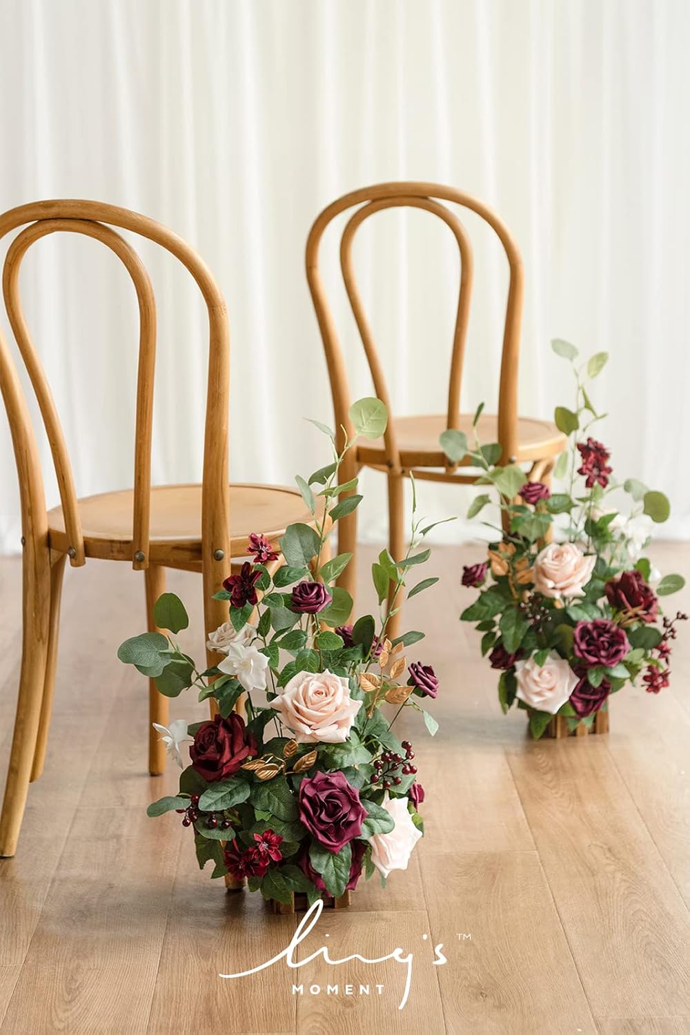 Ling's moment 17.5" Tall Standing Artificial Flowers Arrangements 4 pcs Fall Wedding Aisle Runner Chair Decorations Marsala & Blush Centerpieces for Ceremony Reception Rose Floral Party Outdoor