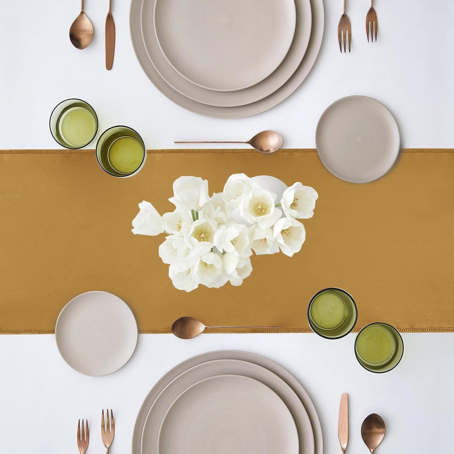 10 Pack Satin Table Runner 12 x 108 Inch Long Old Gold Silk Table Runner for Wedding Party Banquet Birthday Decoration