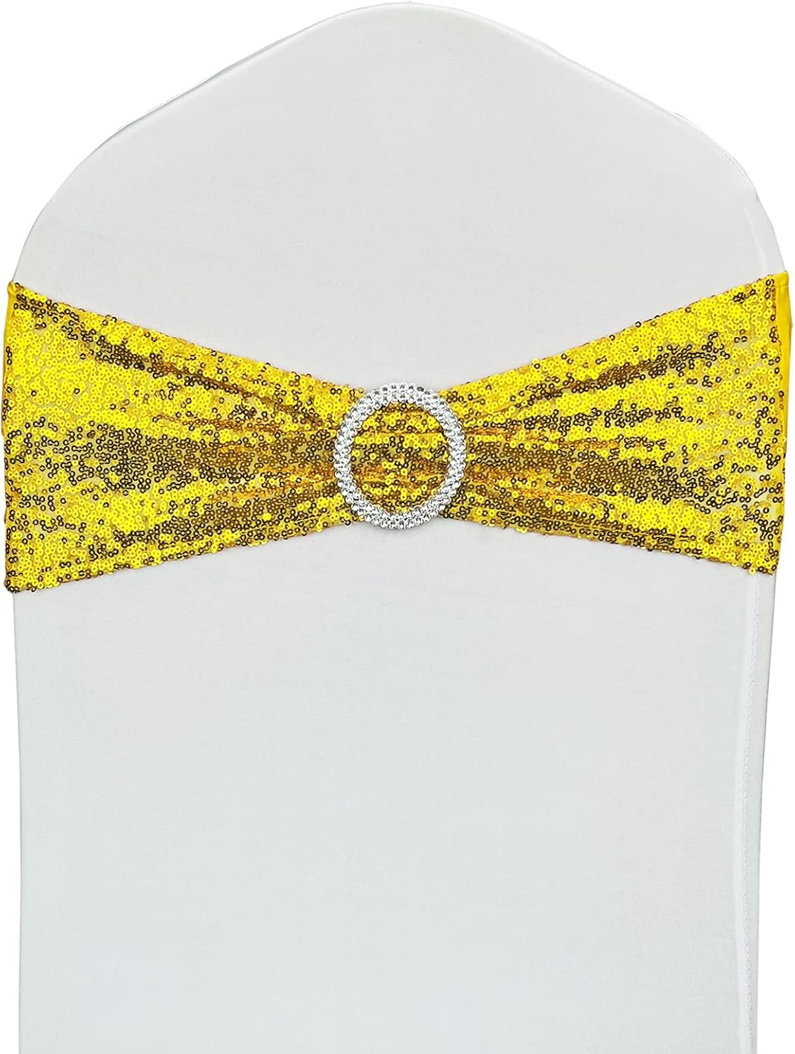 25 Pcs Sequin Chair Sashes Stretch Chair Bands Spandex Polyester Bows for Party Hotel Wedding Banquets Decoration -Gold