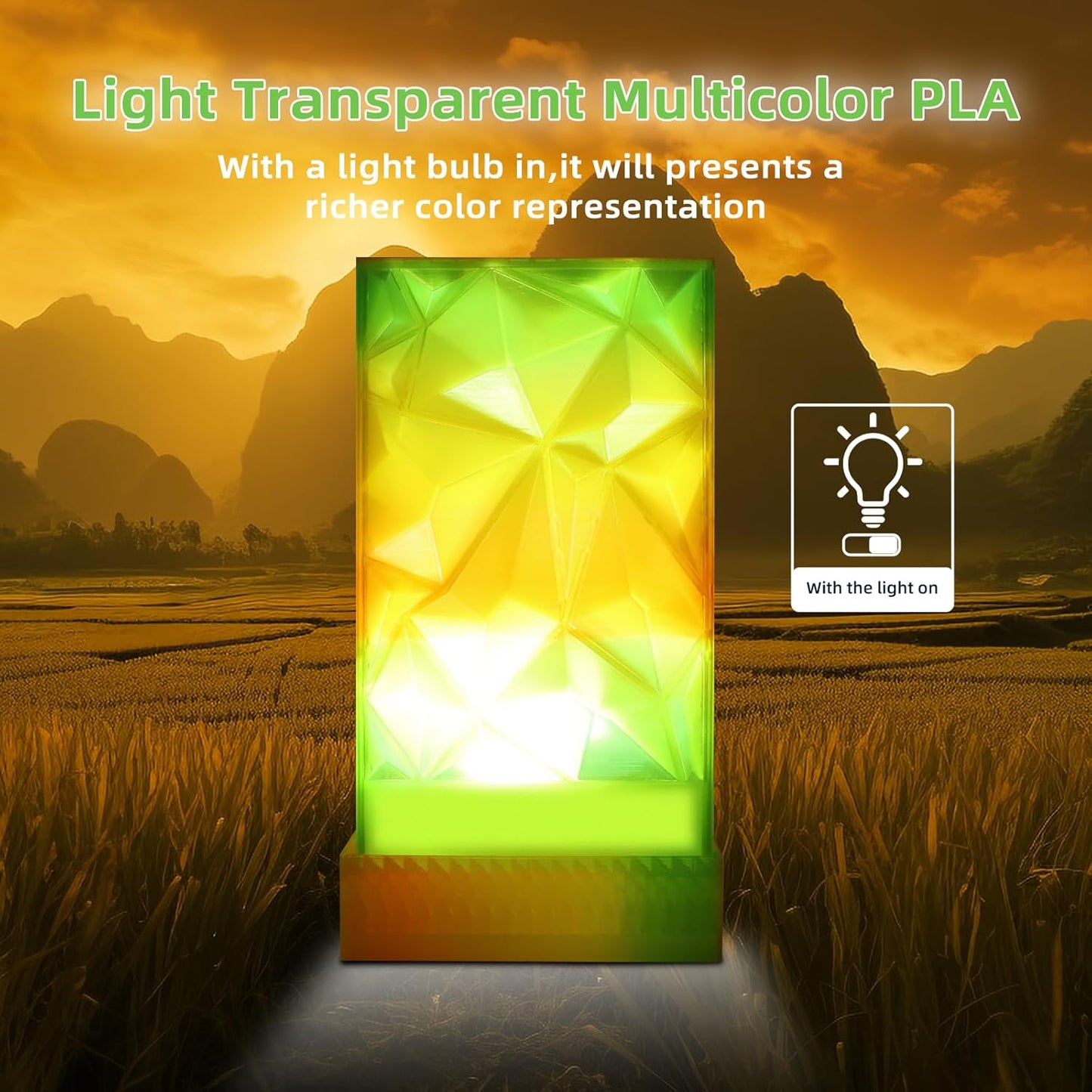 Transparent Multi Rainbow Color Change PLA 1.75mm 1KG 3D Printing Filament Crystal Rainbow PLA -Wheat Field