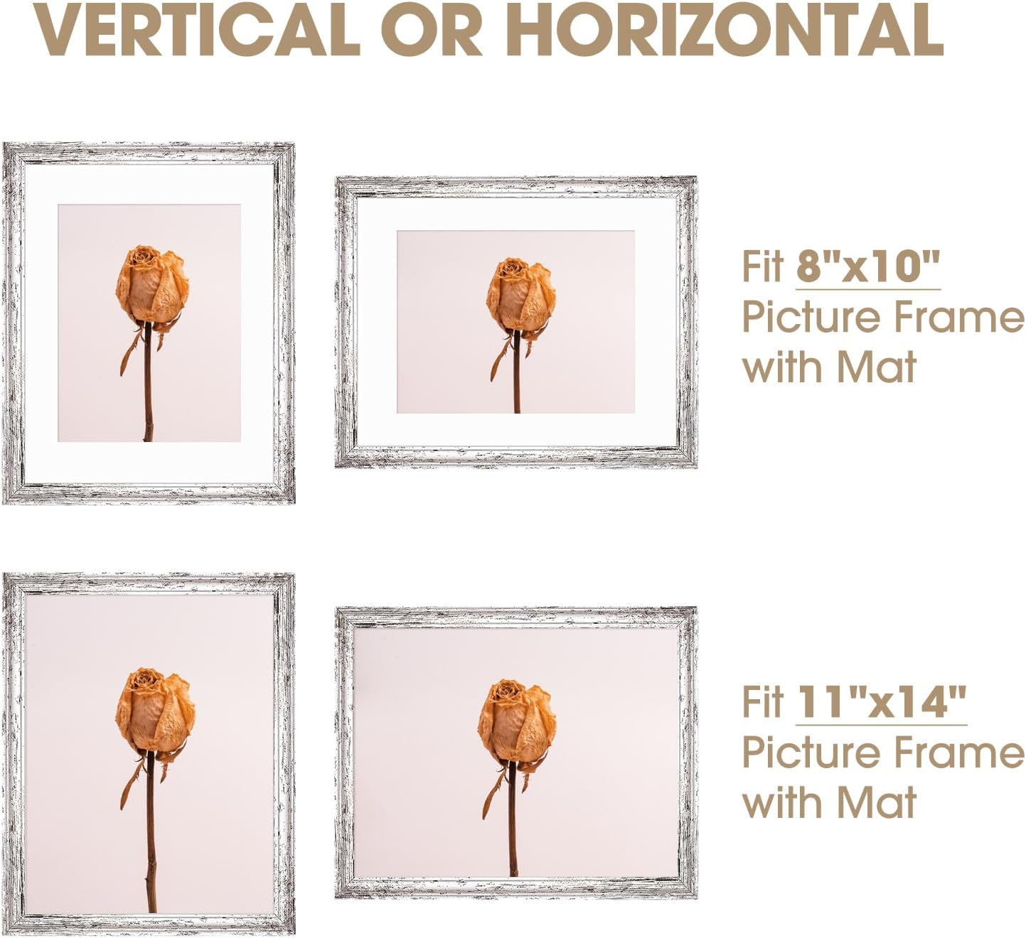 TWING 11x14 Picture Frames Set of 6,Rustic Picture Frames Collage Photo Frame for Wall Hanging,Rustic White,Wave Texture