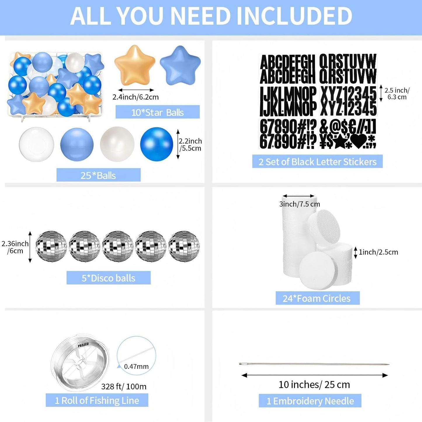 Giant Friendship Bracelet Garland Kit, DIY Birthday Banner with Letters Ball Jumbo Customizable Friendship Bracelet Decor for Halloween Christmas Wedding Party(Blue, Gold, White)