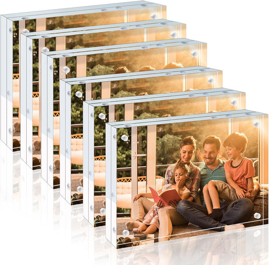 Egofine Acrylic Frames 6 Pack, 4x6 and 5x7 Combinations, 20mm Thicker Frameless Clear Picture Frames, Double Sided Magnetic Picture Frames, Free Standing Desktop Display