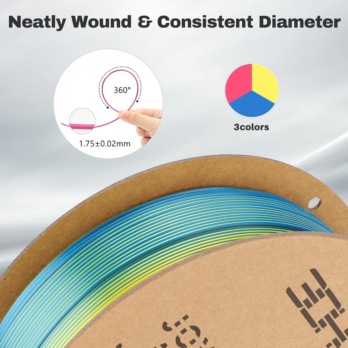 Silk PLA Filament 1.75mm Red Yellow Blue Triple Color PLA 3D Printer Filament 3 in 1 Coextrusion 1KG Spool(2.2lbs) 3D Printing Filament Dimensional Accuracy +/- 0.03mm