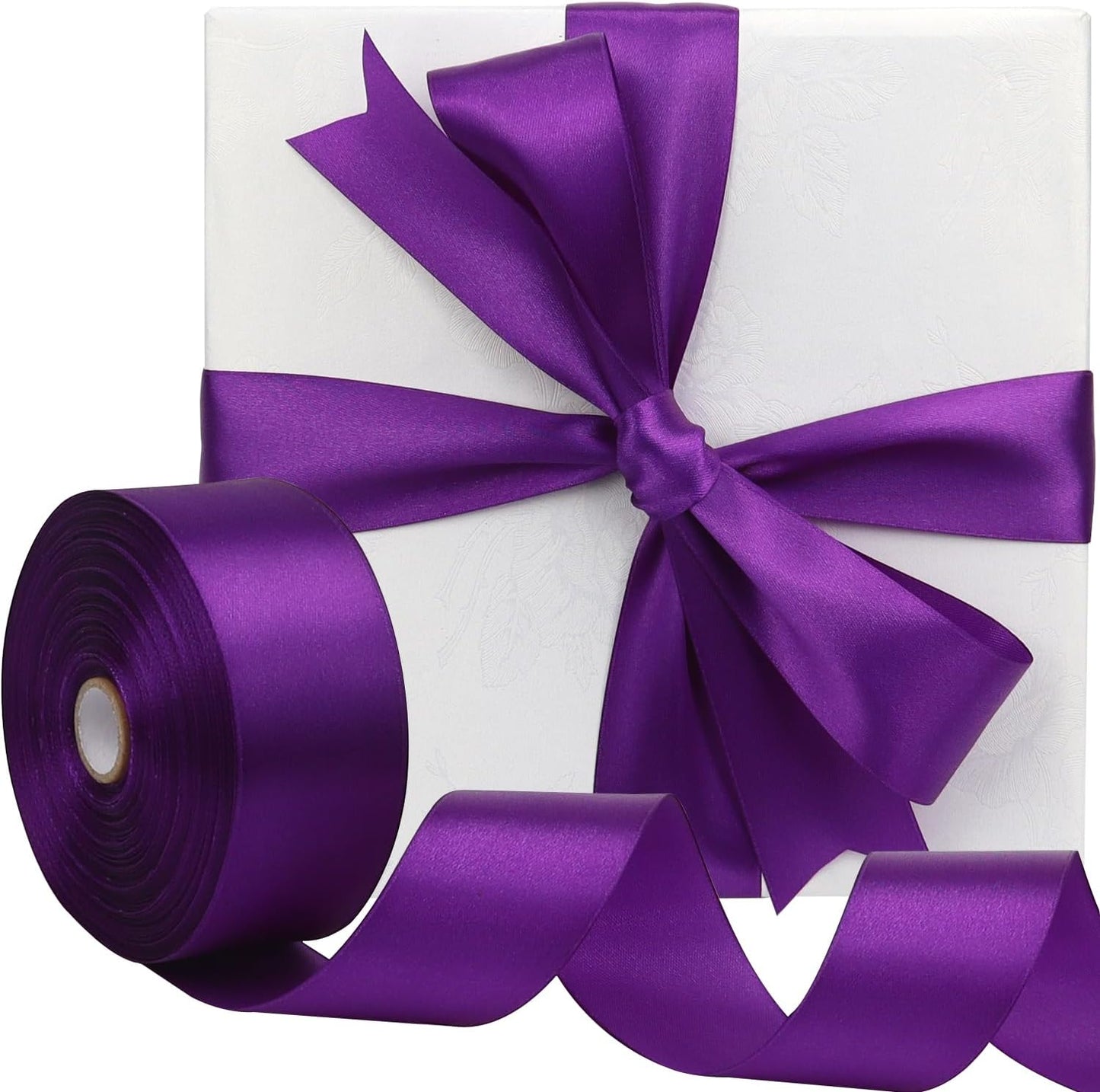 Purple Solid Satin Ribbon 1-1/2 Inch 50 Yards Solid Polyester Fabric Ribbon for Gift Wrapping Wedding Christmas Baby Shower Birthday Party Decoration Handmade Immortal Flower Craft