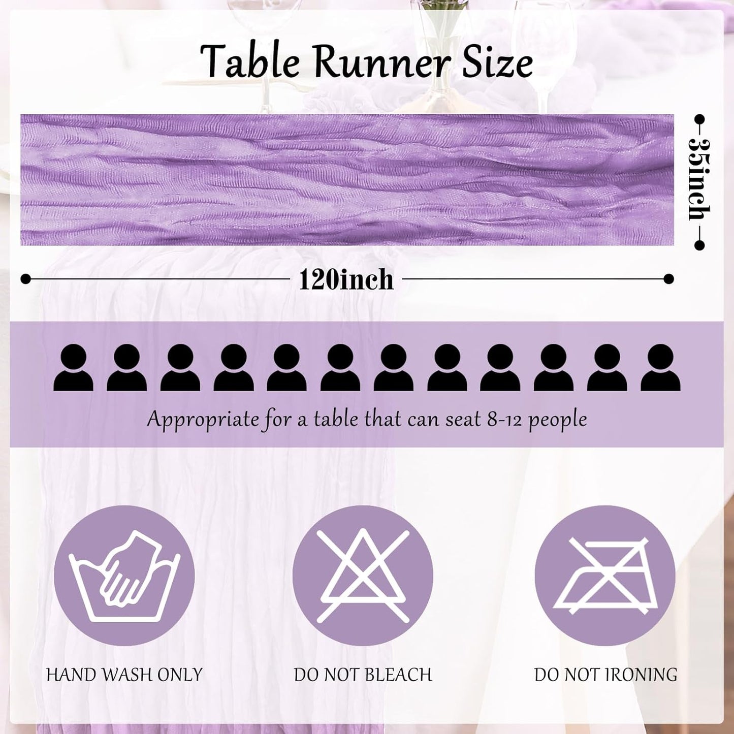 1-Pack Lilac Cheesecloth Table Runners – 10FT (35x120 Inch) Boho Rustic Gauze Fabric Cheese Cloth Table Runner for Weddings, Baby Showers, Bridal Shower, Farmhouse & Birthday Party Decor