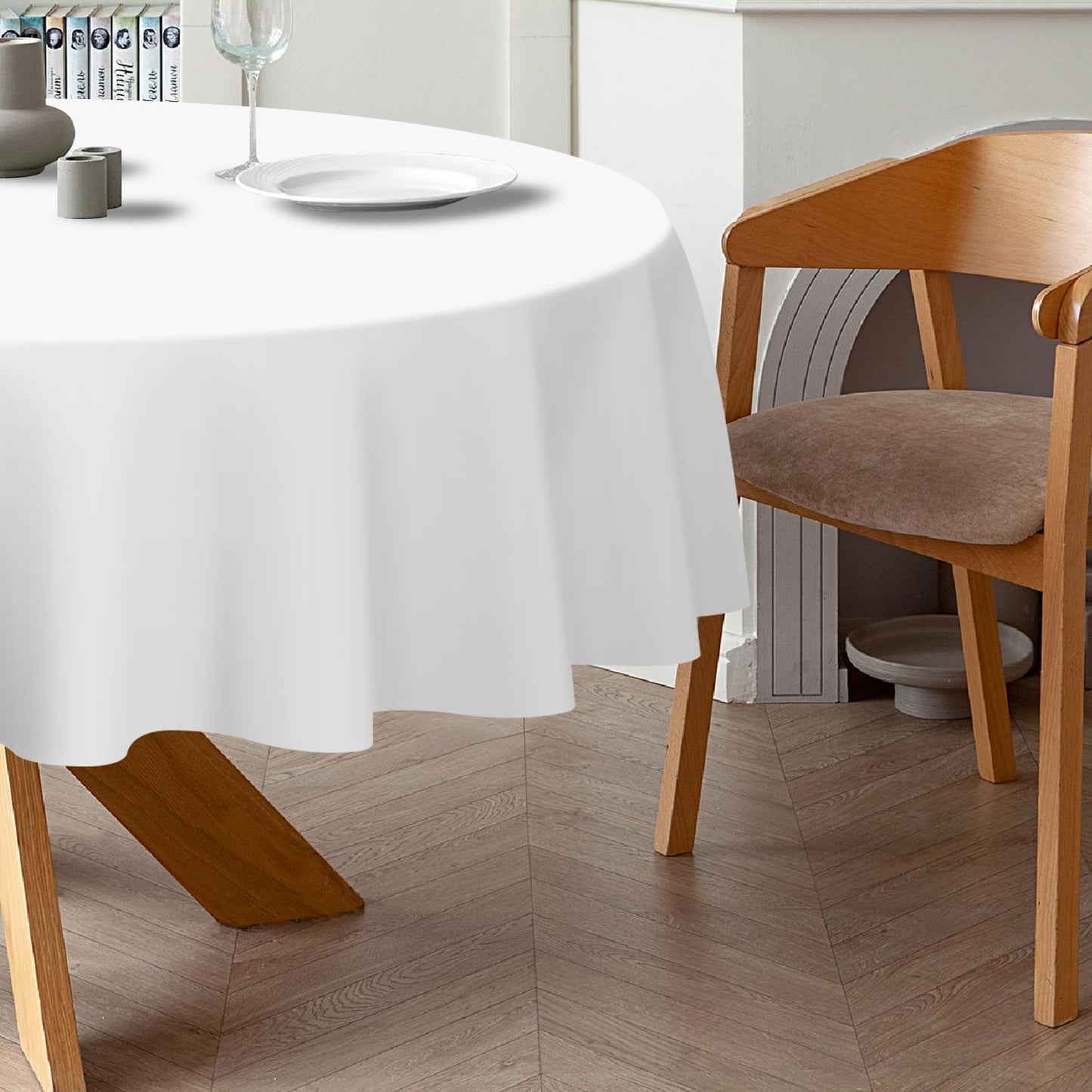 QIKSION White Round Tablecloth 12 Pack, 84 Inch Plastic Table Cover Disposable for Parties