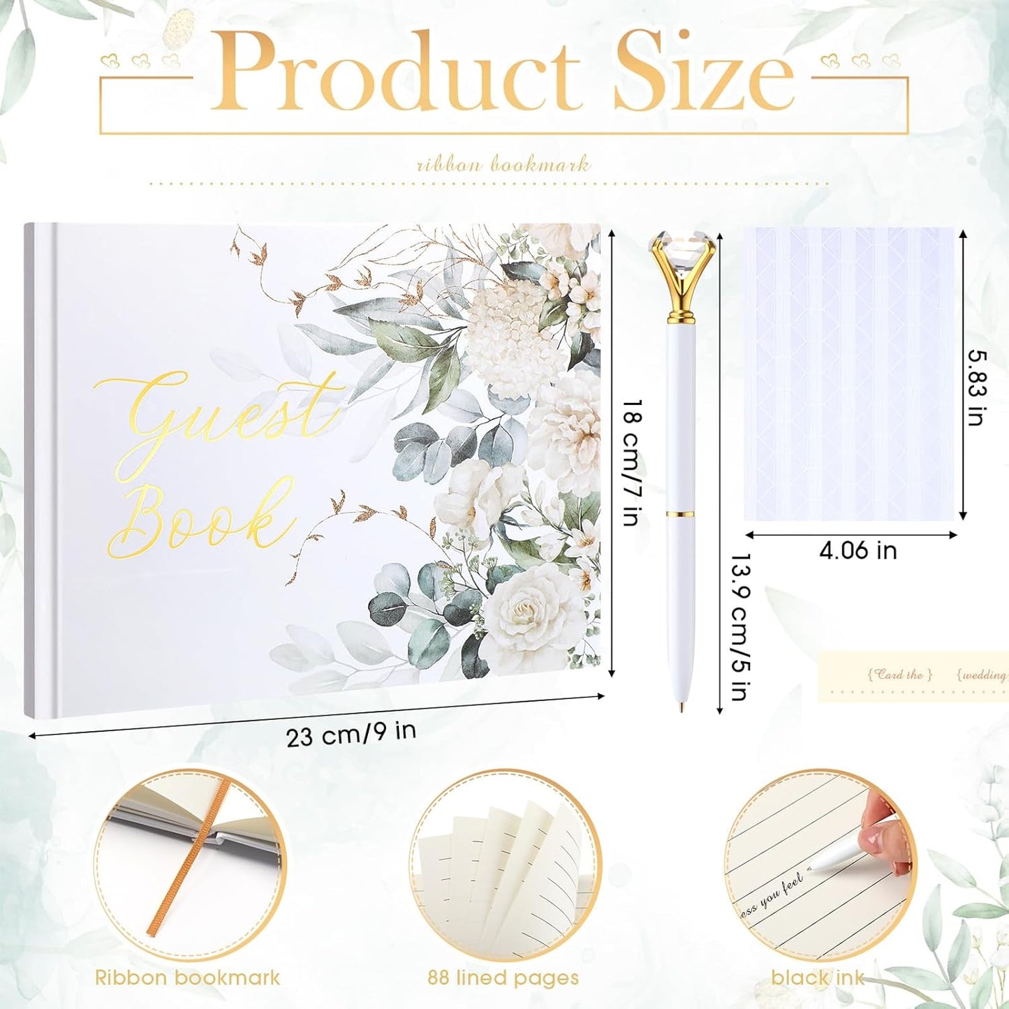 Wedding Guest Book Personalized Photo Guestbook to Sign at Reception Wedding Guest Sign in Book Photo Album Hard Cover 88 Lined Pages for Baby Shower Birthday Anniversary Party(Greenery)