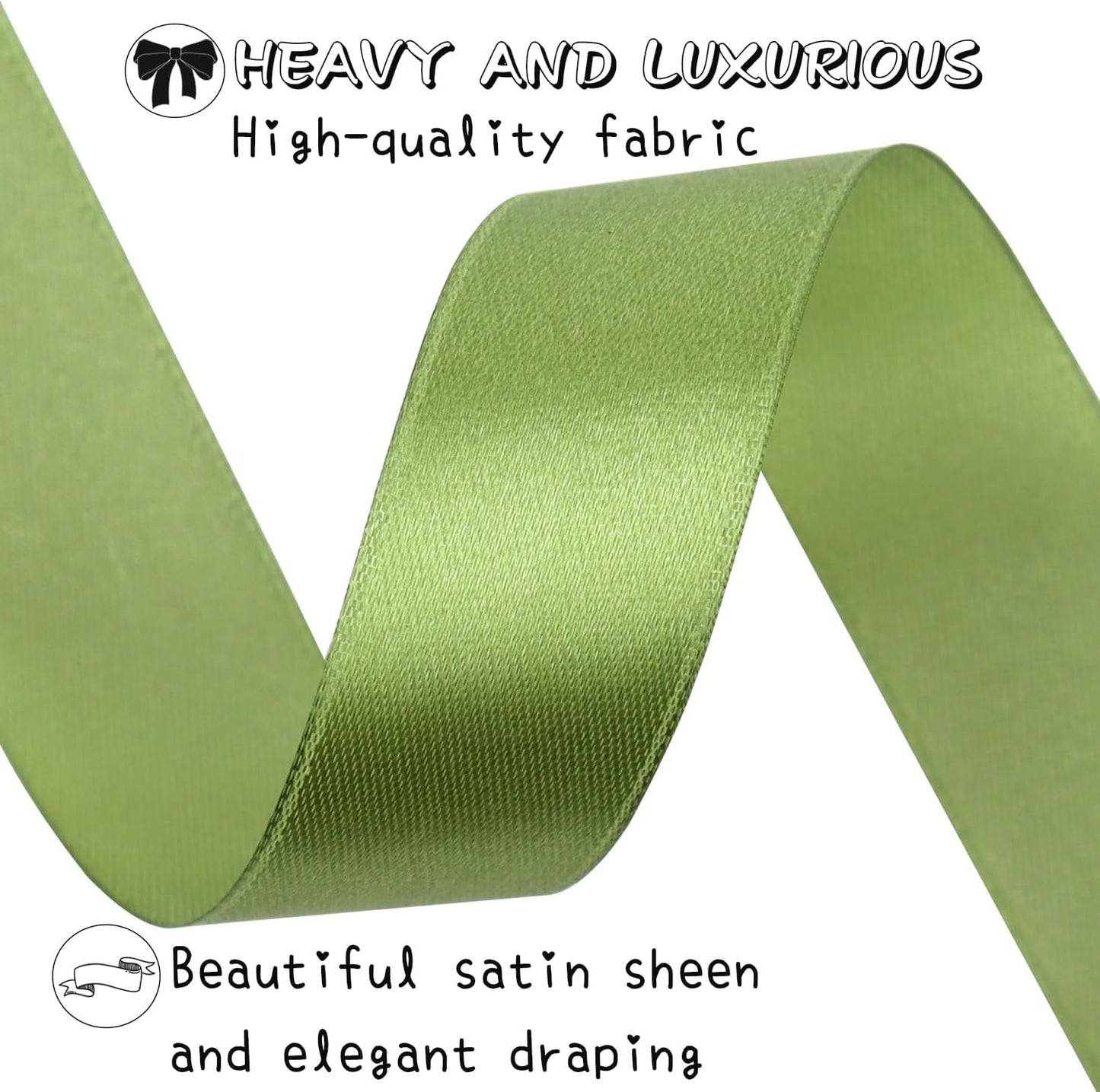 Olive Green Solid Satin Ribbon 1 Inch 50 Yards Solid Polyester Fabric Ribbon for Gift Wrapping Wedding Christmas Baby Shower Birthday Party Decoration Handmade Immortal Flower Craft