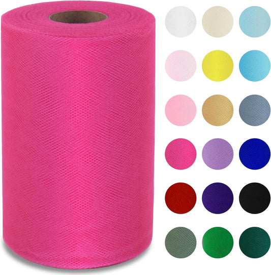 Hot Pink Tulle Fabric Roll 6” by 100 Yards (300 ft) Soft Tulle Spool for DIY Crafting Favor Supplies, Tutus, Wedding, Party Decorations, Gift Wrapping