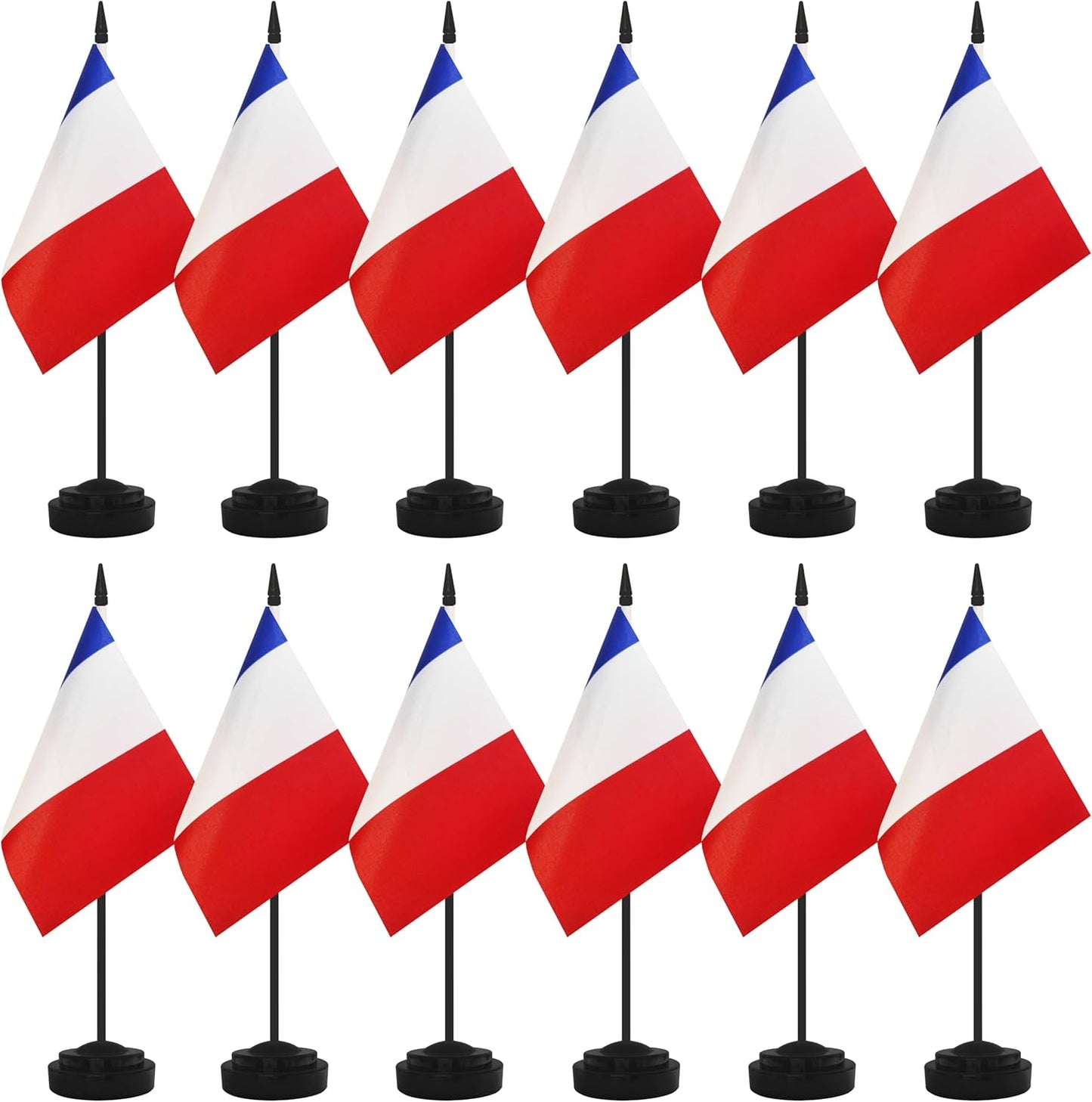 12 Pack France Desk Flags, French Desktop Flag, Small Miniature Office Flags with 12" Black Pole and Black Base, Offices, Classroom, Home, Festival Decoration (France)