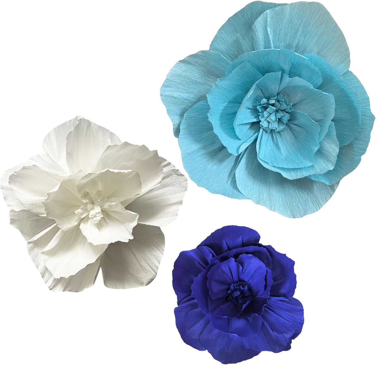 BRT Bearingshui Crepe Paper Flowers Decoration for Wall Total 9 Pcs, Artificial Flowers Backdrop for Wedding Decor Baby Bridal Shower Birthday Party, Navy Light Blue White 3D Wall Flowers Decor