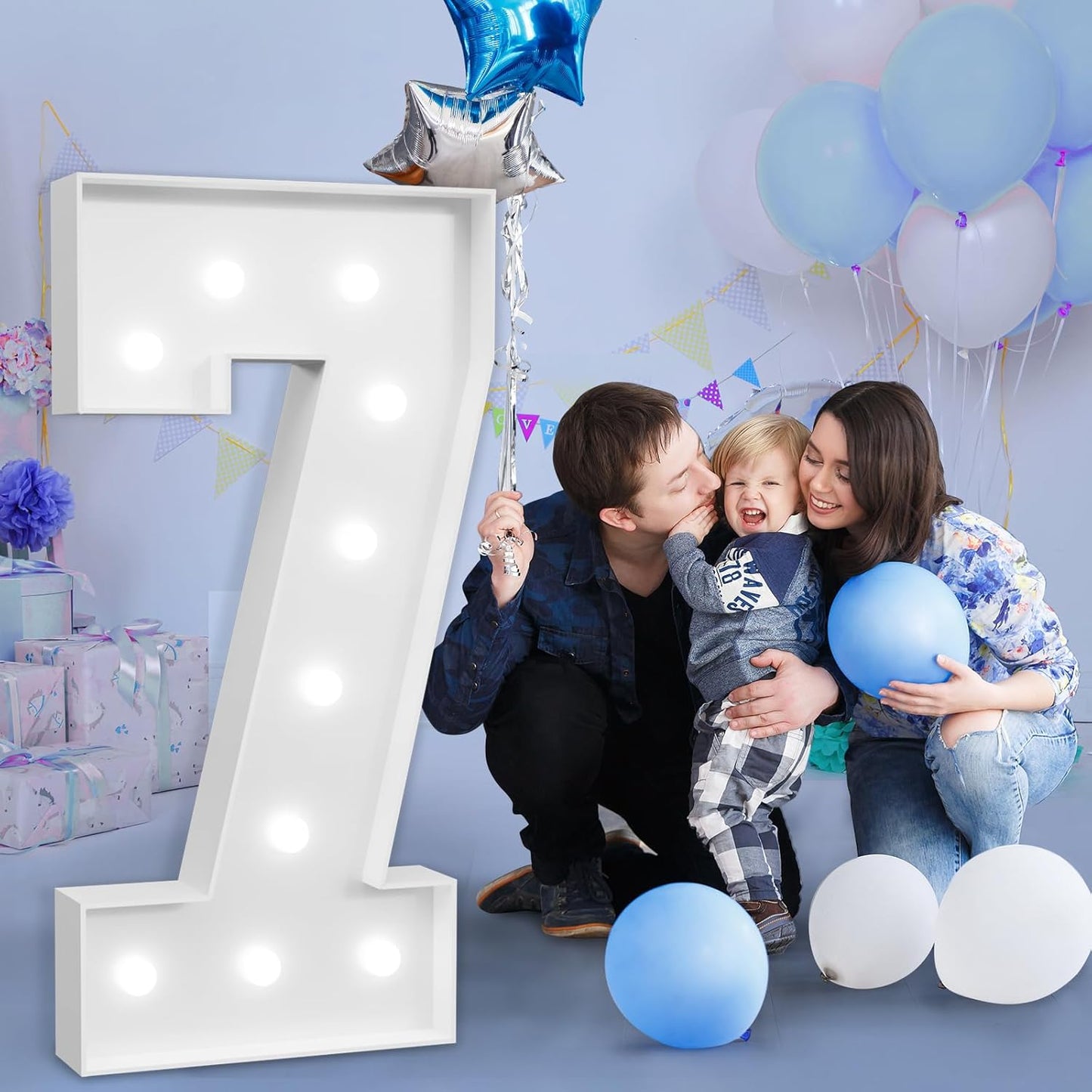 imprsv Marquee Numbers Large 7th-Birthday Decorations: 4ft Light Up Number Party Decor 7 Year Old Girl and Boy Birthday Decoration Backdrop Anniversary Cardboard Big Mosaic Balloon Frame Number 7