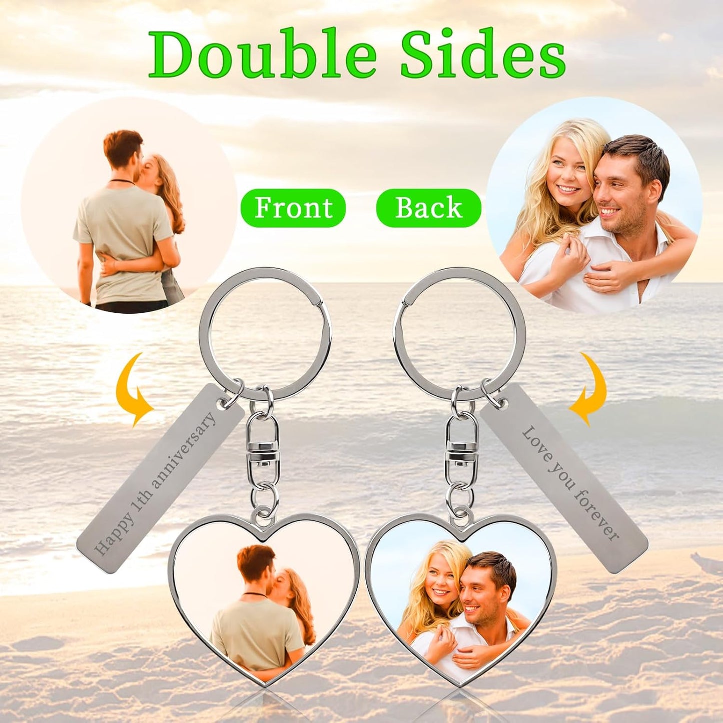 Double Side Custom Keychain with Picture Personalized Engraving Photo Text Customized Gifts for Men Women