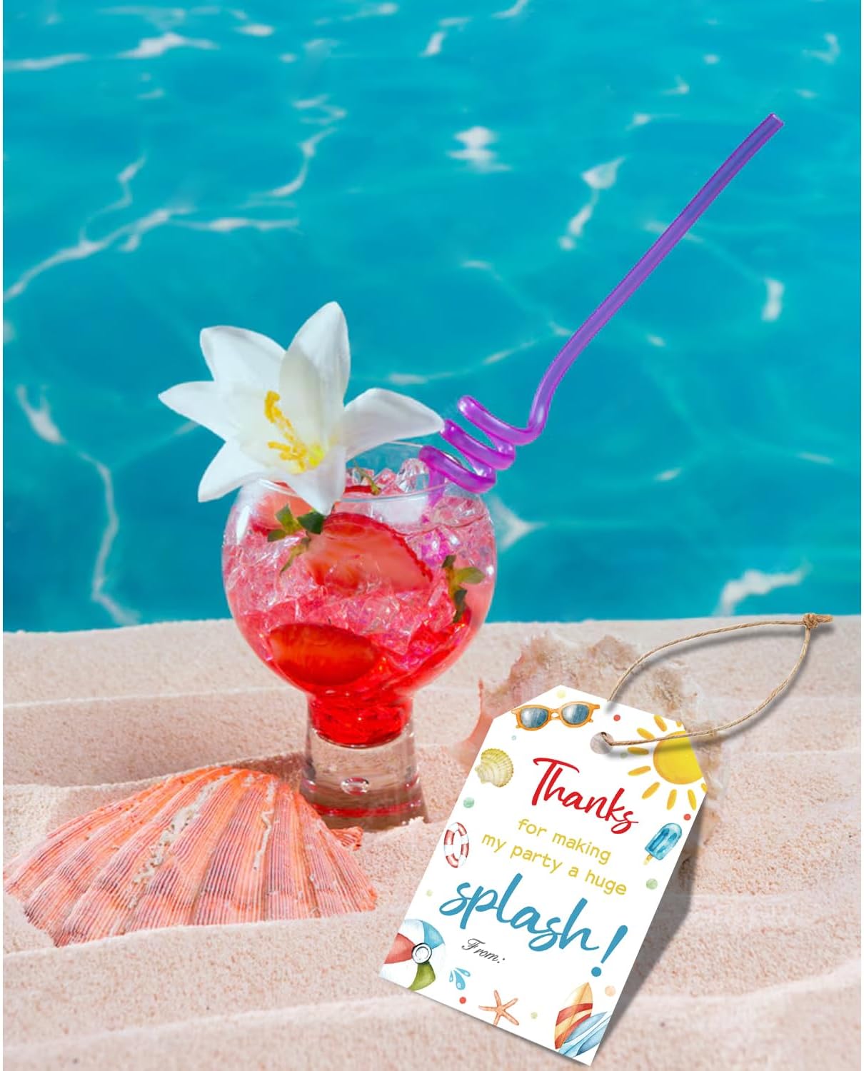 50pcs Summer Beach Thank You Tags for Swimming Themed Party Favors, Summer Gift Label for Hawaiian and Beach Party Decoration (Beach)