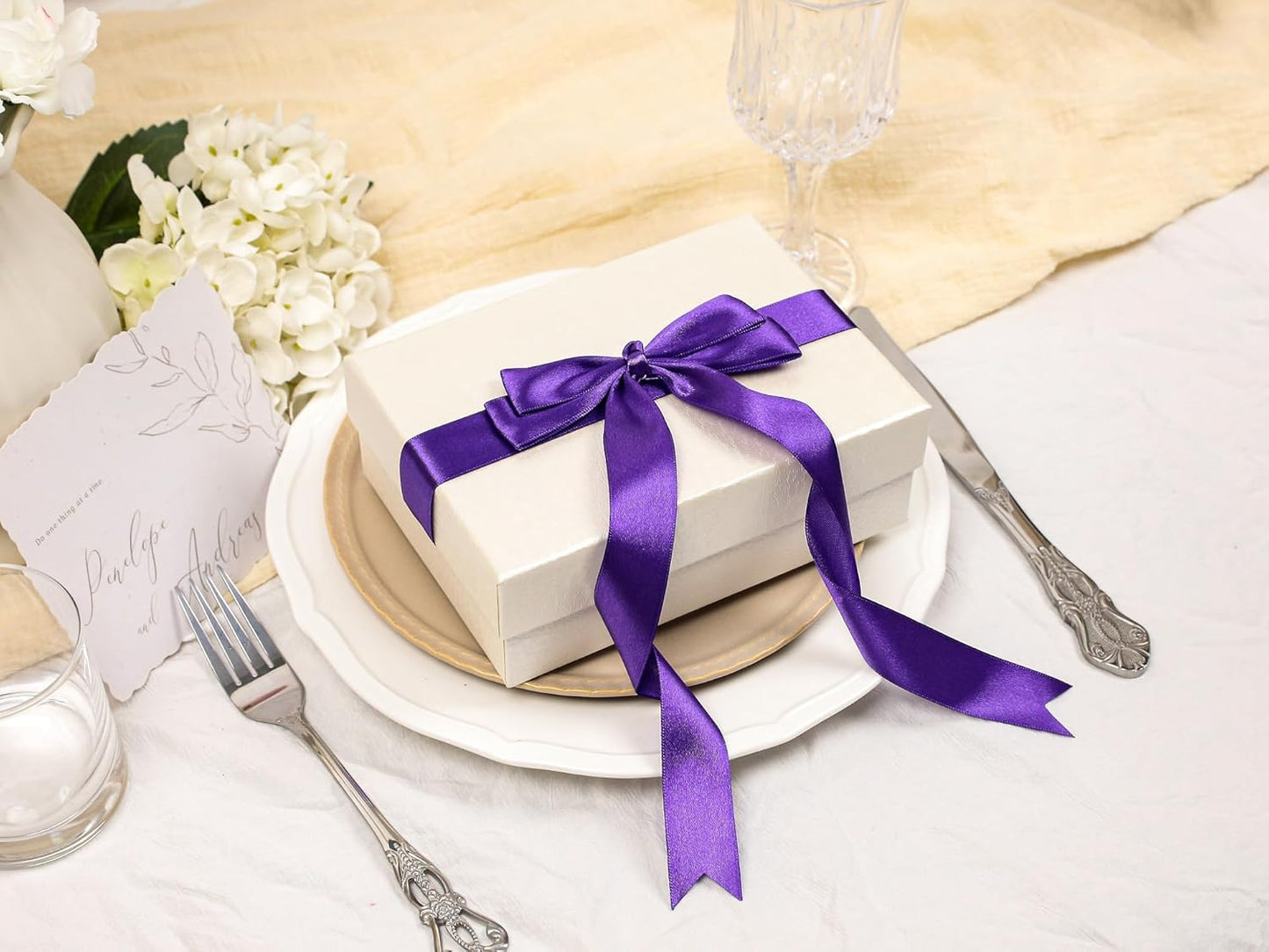 Purple Satin Ribbon 1 inch X Continuous 50 Yards, Single Face Polyester Ribbon Perfect for Gift Wrapping, Flower Bouquet, Wedding Decor, Crafts, Bow Making, Sewing and More