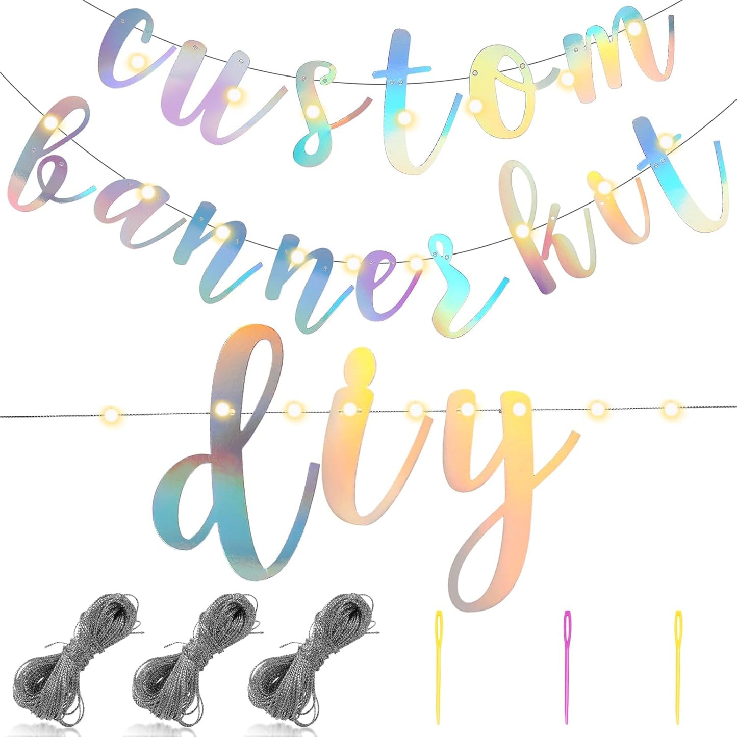 TaoBary 167 Pcs DIY Banner Kit Happy Birthday Glitter Banner Customizable Glitter Make Your Own Kit 162 Letters Symbols and Numbers 3 Rope for Birthday Halloween Wedding Christmas(Holographic)