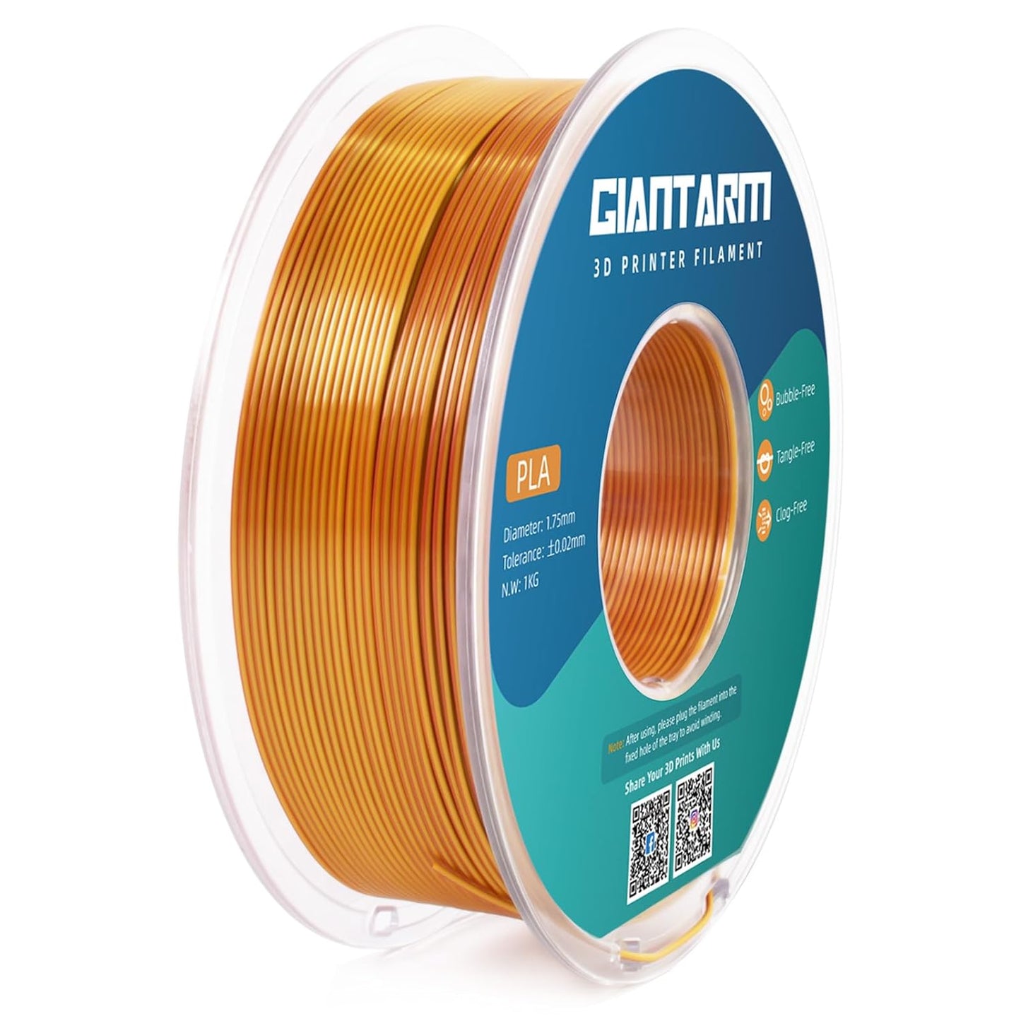 GIANTARM Dual Color PLA Filament, Silk PLA Filament 1.75mm +/-0.02mm,1KG Spool(2.2lbs) Vacuum Packaging, 3D Printing Filaments Fit Most FDM Printer