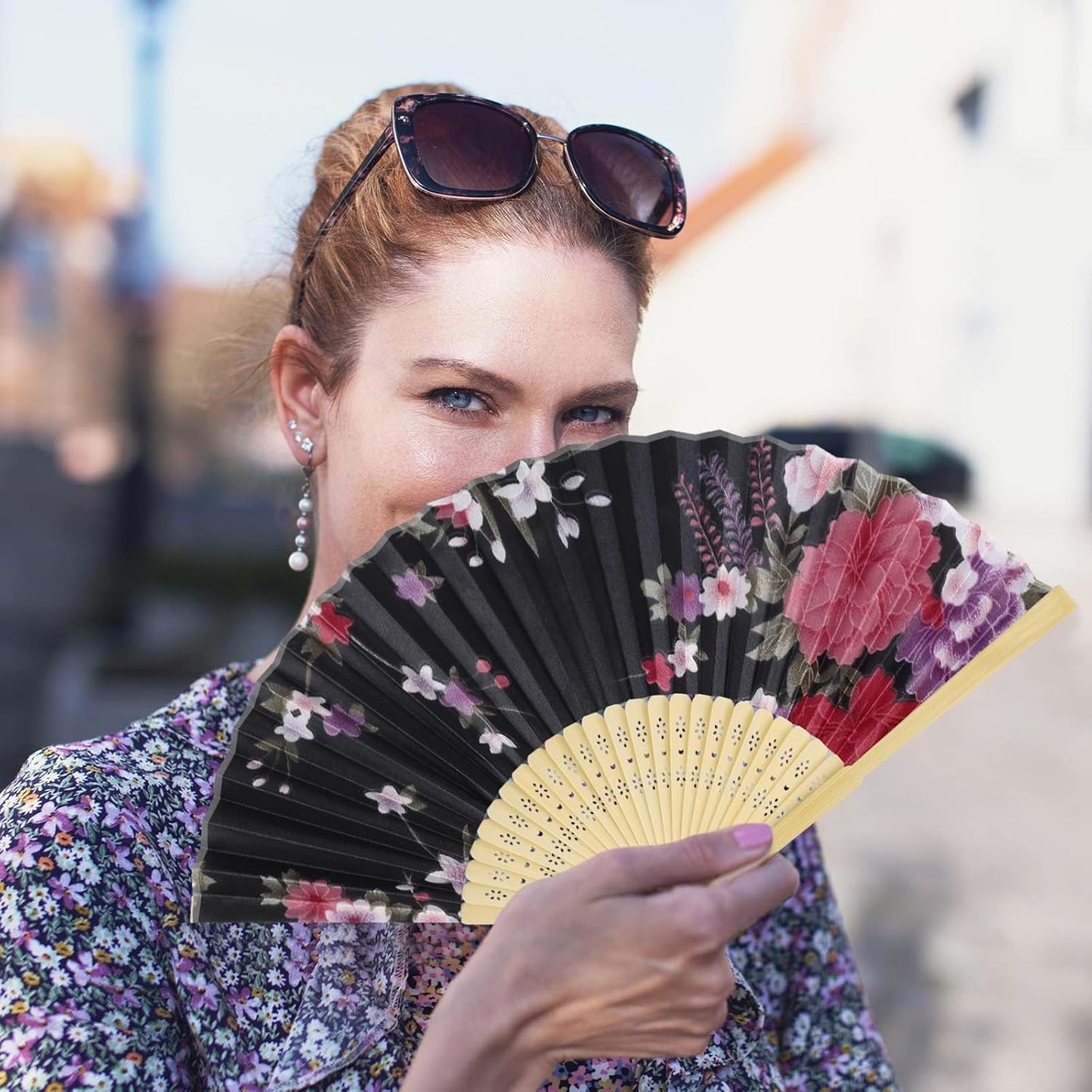 Aodaer 16 Pack Floral Folding Fans Silk Fabric Handheld Fans Vintage Folding Fans for Wedding Dancing Party Favors
